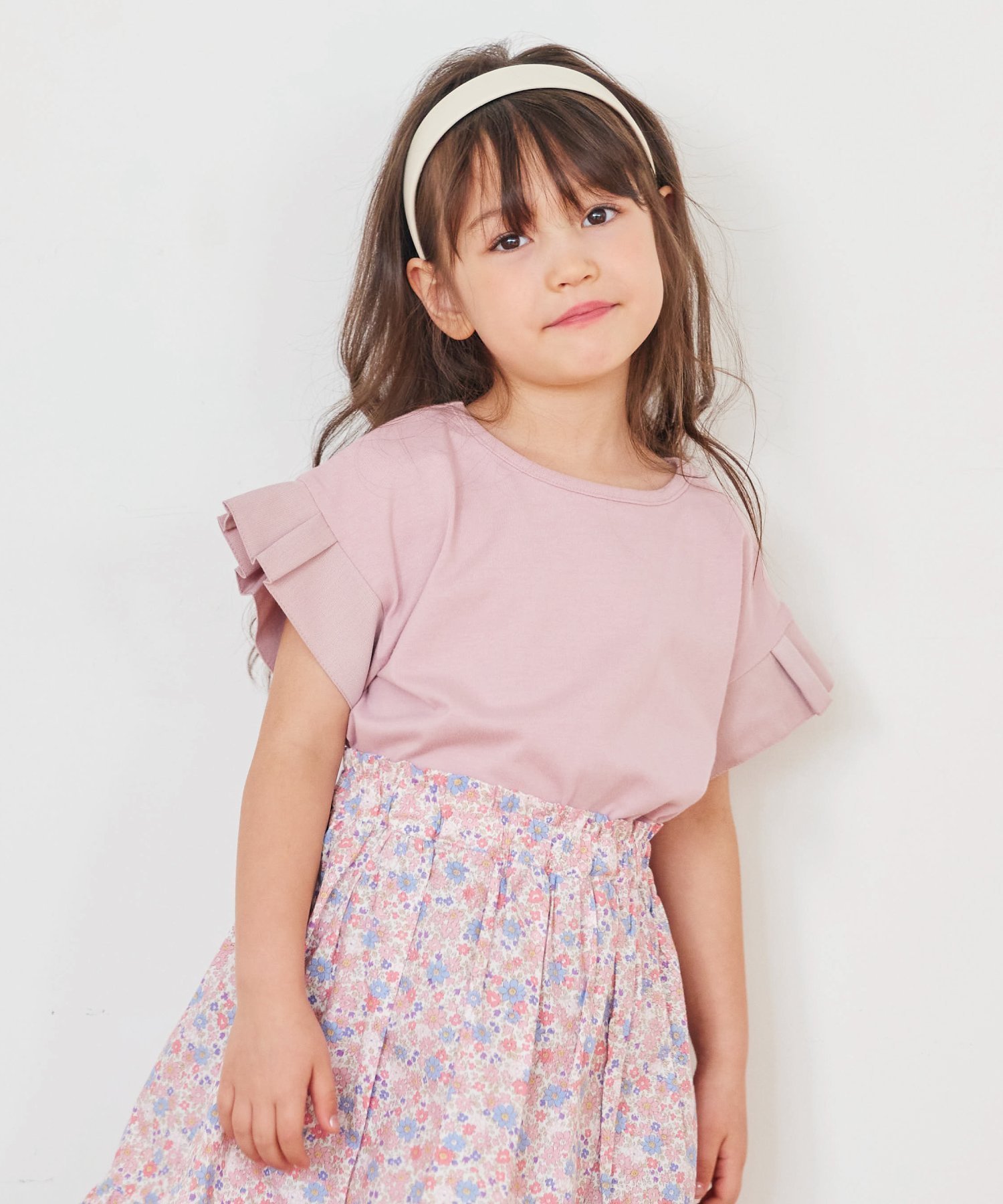 【エバ―クローゼット/ever closet / KIDS】の袖フリル 半袖 Tシャツ トップス 配色 綿 リボン 花柄 女の子 子供 子供服 インテリア・キッズ・メンズ・レディースファッション・服の通販 founy(ファウニー) 　ファッション　Fashion　キッズファッション　Fashion for Kids　トップス・カットソー　Cut & Sew Tops　カットソー　Cut and Sewn Top　トレンド　Trend, Trending Now　ドット　Polka Dot, Dot Pattern　フラワー　Flower, Floral　フリル　Frill, Ruffle　半袖　Short Sleeve, Half Sleeve　ミックス　Mix, Mixed Style　リボン　Ribbon, Bow　再入荷　Restock / Back in Stock　エレガント 上品　Elegant　ピンク|ID: prp329100004993425 ipo3291000000037398701