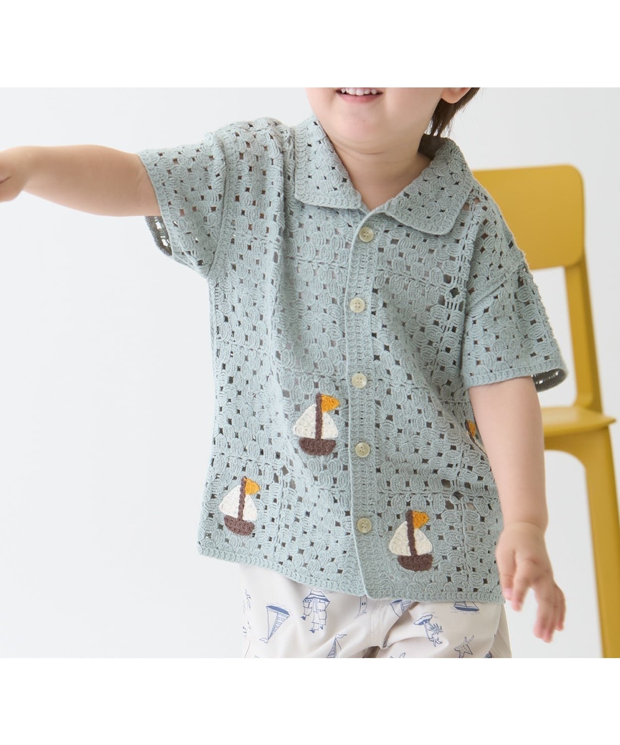 【ナルミヤ オンライン/NARUMIYA ONELINE / KIDS】のクロシェ開衿シャツ インテリア・キッズ・メンズ・レディースファッション・服の通販 founy(ファウニー) 　ファッション　Fashion　キッズファッション　Fashion for Kids　おすすめ　Recommended / Our Picks　インナー　Innerwear　ウォッシャブル　Machine Washable　クロシェ　Crochet, Knitted Lace　ポケット　Pocket, Pocket Detail　モチーフ　Motif, Design Theme　エメラルド グリーン|ID: prp329100004993435 ipo3291000000037398876