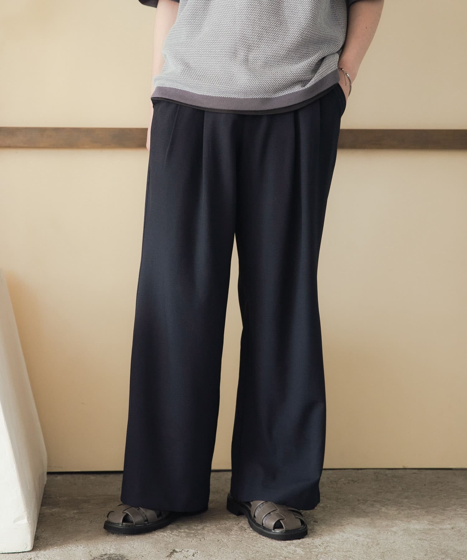 【センスオブプレイス/SENSE OF PLACE by URBAN RESEARCH / MEN】の『速乾』ドライタッチ2タックワイドパンツ インテリア・キッズ・メンズ・レディースファッション・服の通販 founy(ファウニー) 　ファッション　Fashion　メンズファッション　Fashion for Men　ボトムス　Bottoms　サマー　Summer, Summer Style　サンダル　Sandals, Summer Shoes　シンプル　Simple, Minimal　ストレート　Straight, Straight Cut　セットアップ　Set-Up, Coordinated Outfit　ドローコード　Drawcord, Drawstring Cord　リアル　Real, Realistic　リラックス　Relax, Relaxed Fit　ワイド　Wide, Wide Fit　S/S・春夏　SS, Spring/Summer, Warm Season　おすすめ　Recommended / Our Picks　夏　Summer　2026年　2026　2026春夏・S/S　Spring/Summer 2026 SS26　ネイビー|ID: prp329100004993463 ipo3291000000037399164