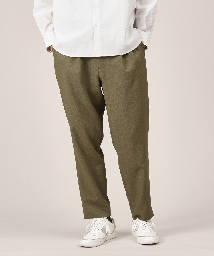 【タケオキクチ/TAKEO KIKUCHI / MEN】の【多機能】リネンライクカルゼ イージーパンツ インテリア・キッズ・メンズ・レディースファッション・服の通販 founy(ファウニー) 　ファッション　Fashion　メンズファッション　Fashion for Men　ボトムス　Bottoms　ウォッシャブル　Machine Washable　シャーリング　Shirring, Ruched　ストレッチ　Stretch, Stretchy Fabric　スピンドル　Spindle, Drawcord　スマート　Smart, Elegant　テーパード　Tapered, Tapered Pants　ポケット　Pocket, Pocket Detail　リネン　Linen, Linen Fabric　ループ　Loop, Loop Knit　おすすめ　Recommended / Our Picks　夏　Summer　エレガント 上品　Elegant　ビジネス 仕事 通勤　Business / Work / Commuting　カーキ|ID: prp329100004993504 ipo3291000000037399424