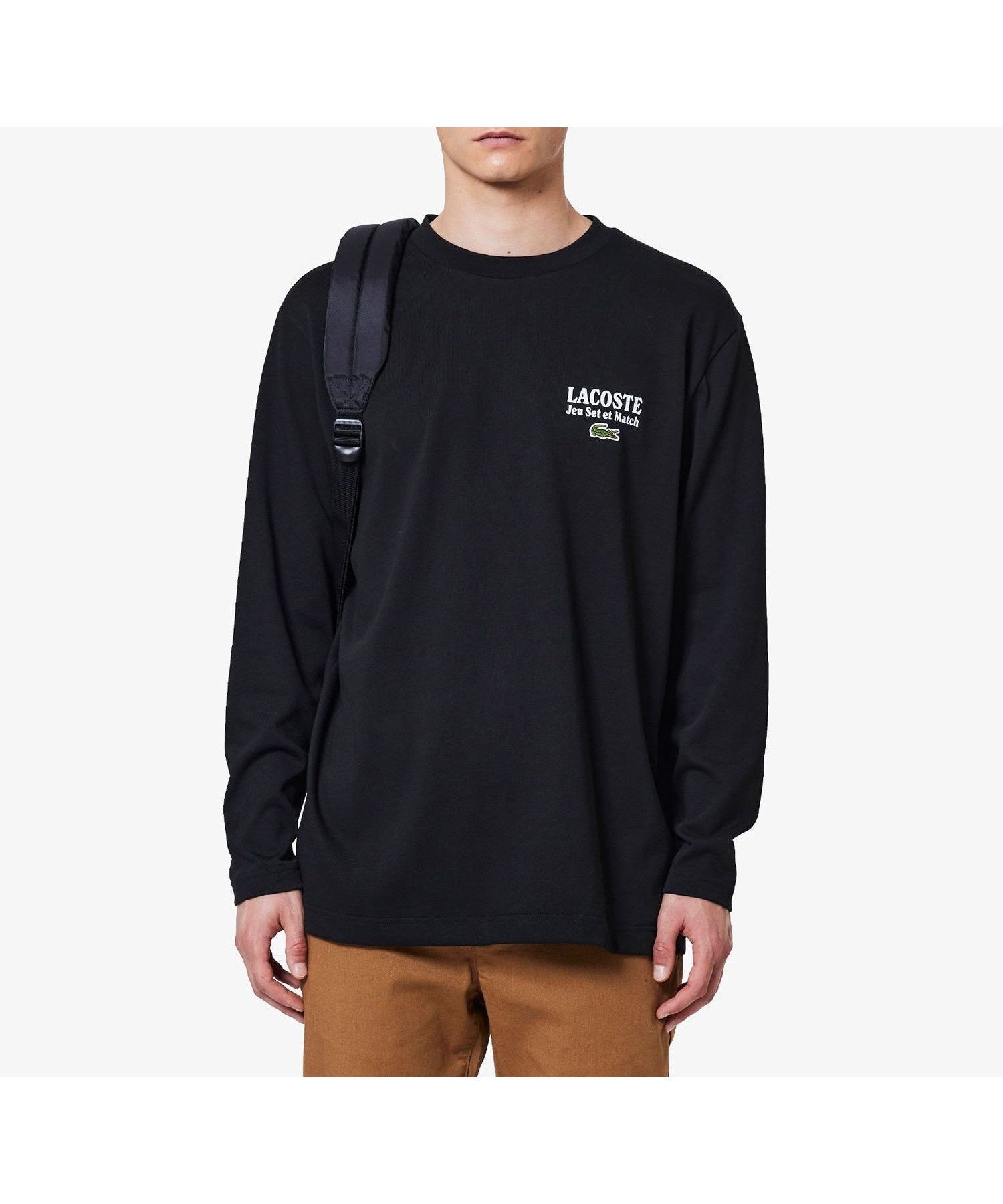 【ラコステ/LACOSTE / MEN】のJeu Set et MatchロングスリーブTシャツ インテリア・キッズ・メンズ・レディースファッション・服の通販 founy(ファウニー) 　ファッション　Fashion　メンズファッション　Fashion for Men　スポーツ　Sports, Activewear　スポーティ　Sporty, Casual Athletic　スリーブ　Sleeve, Long Sleeve / Short Sleeve　フレンチ　French, French Style　プリント　Print, Printed Pattern　リブニット　Rib Knit, Ribbed Knit　リラックス　Relax, Relaxed Fit　ロング　Long, Long-Length　ブラック|ID: prp329100004993521 ipo3291000000037399542