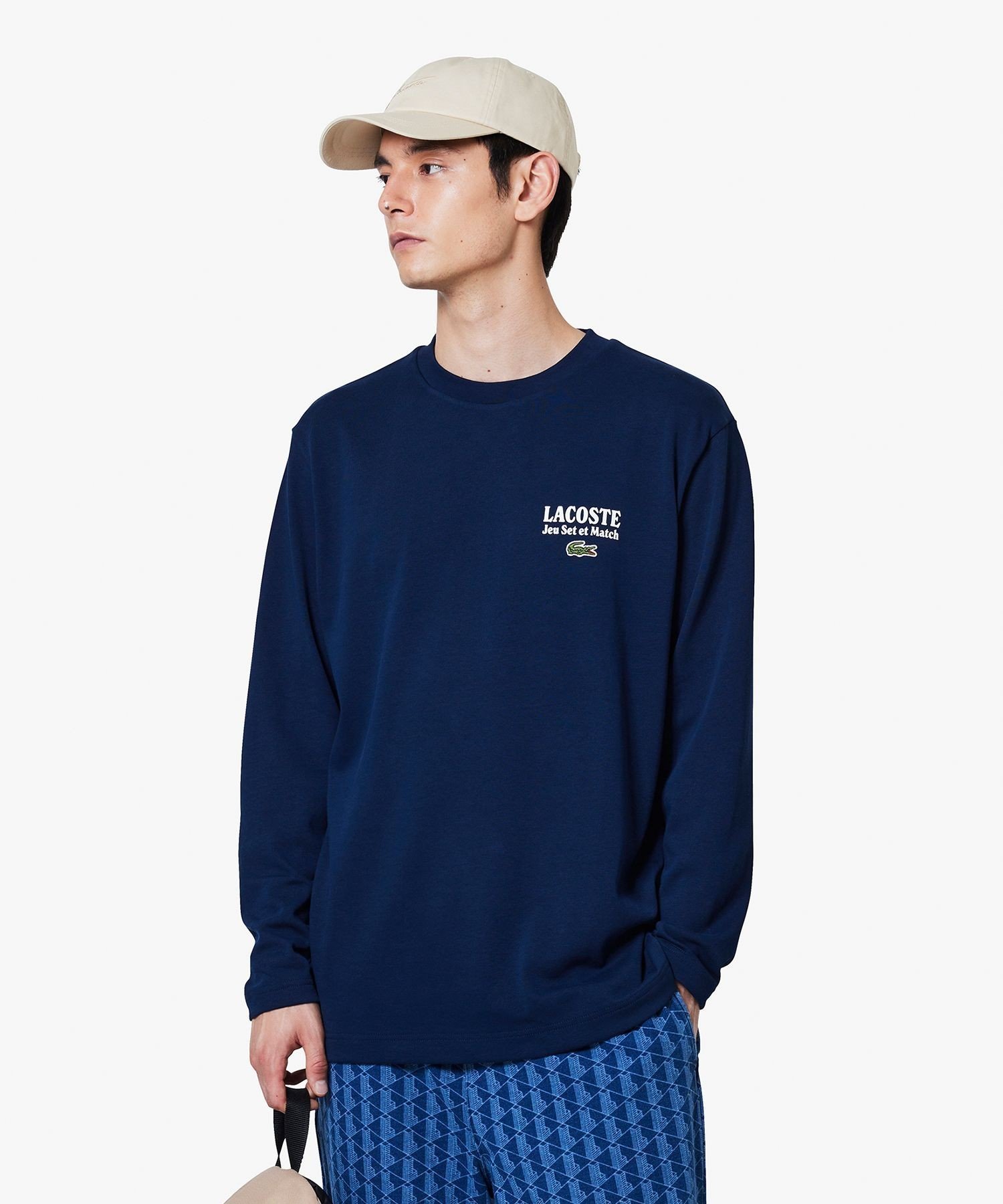 【ラコステ/LACOSTE / MEN】のJeu Set et MatchロングスリーブTシャツ インテリア・キッズ・メンズ・レディースファッション・服の通販 founy(ファウニー) 　ファッション　Fashion　メンズファッション　Fashion for Men　スポーツ　Sports, Activewear　スポーティ　Sporty, Casual Athletic　スリーブ　Sleeve, Long Sleeve / Short Sleeve　フレンチ　French, French Style　プリント　Print, Printed Pattern　リブニット　Rib Knit, Ribbed Knit　リラックス　Relax, Relaxed Fit　ロング　Long, Long-Length　ネイビー|ID: prp329100004993521 ipo3291000000037399543