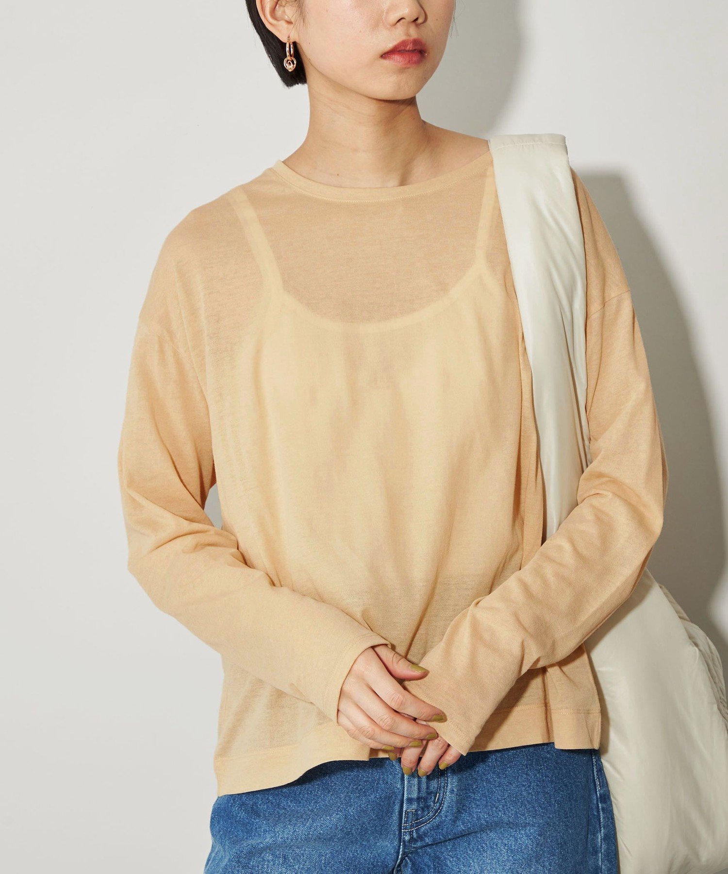 【シテン/CITEN】のCITEN シアー ユルTシャツ インテリア・キッズ・メンズ・レディースファッション・服の通販 founy(ファウニー) 　ファッション　Fashion　レディースファッション　Fashion for Women　トップス・カットソー　Cut & Sew Tops　シャツ・ブラウス・オフィスカジュアル　Elegant Blouses & Button-Ups　ロングTシャツ・Tシャツ　Longline T-Shirts & Tees　インナー　Innerwear　カットソー　Cut and Sewn Top　カーディガン　Cardigan, Knitwear　シアー　Sheer, See-Through　ショート　Short, Short Length　ジャケット　Jacket, Outerwear　スリーブ　Sleeve, Long Sleeve / Short Sleeve　デニム　Denim, Jeans Material　フィット　Fit, Slim Fit　ルーズ　Loose, Oversized　ワイド　Wide, Wide Fit　A/W・秋冬　Autumn/Winter　夏　Summer　BEIGE|ID: prp329100004993599 ipo3291000000037400375