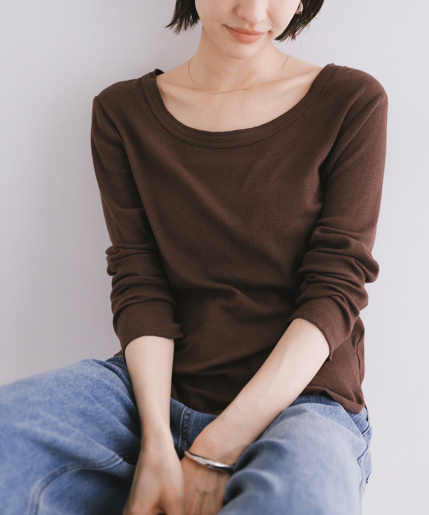 【アンドミー/andme】のテレコリブ ラウンドネック プルオーバー evernavy エバーネイビー インテリア・キッズ・メンズ・レディースファッション・服の通販 founy(ファウニー) 　ファッション　Fashion　レディースファッション　Fashion for Women　トップス・カットソー　Cut & Sew Tops　カジュアルプルオーバー・ニットトップス　Pullovers & Knit Tops / Casual Pullovers　アクリル　Acrylic Material　インナー　Innerwear　コンパクト　Compact, Small Size　ジャケット　Jacket, Outerwear　ストレッチ　Stretch, Stretchy Fabric　タンク　Tank Top, Sleeveless Top　長袖　Long Sleeve, Full Sleeve　ハイネック　High Neck, Mock Neck　ベーシック　Basic, Essential　ラウンド　Round, Round Neck　エレガント 上品　Elegant　チョコレートブラウン|ID: prp329100004993600 ipo3291000000037400398