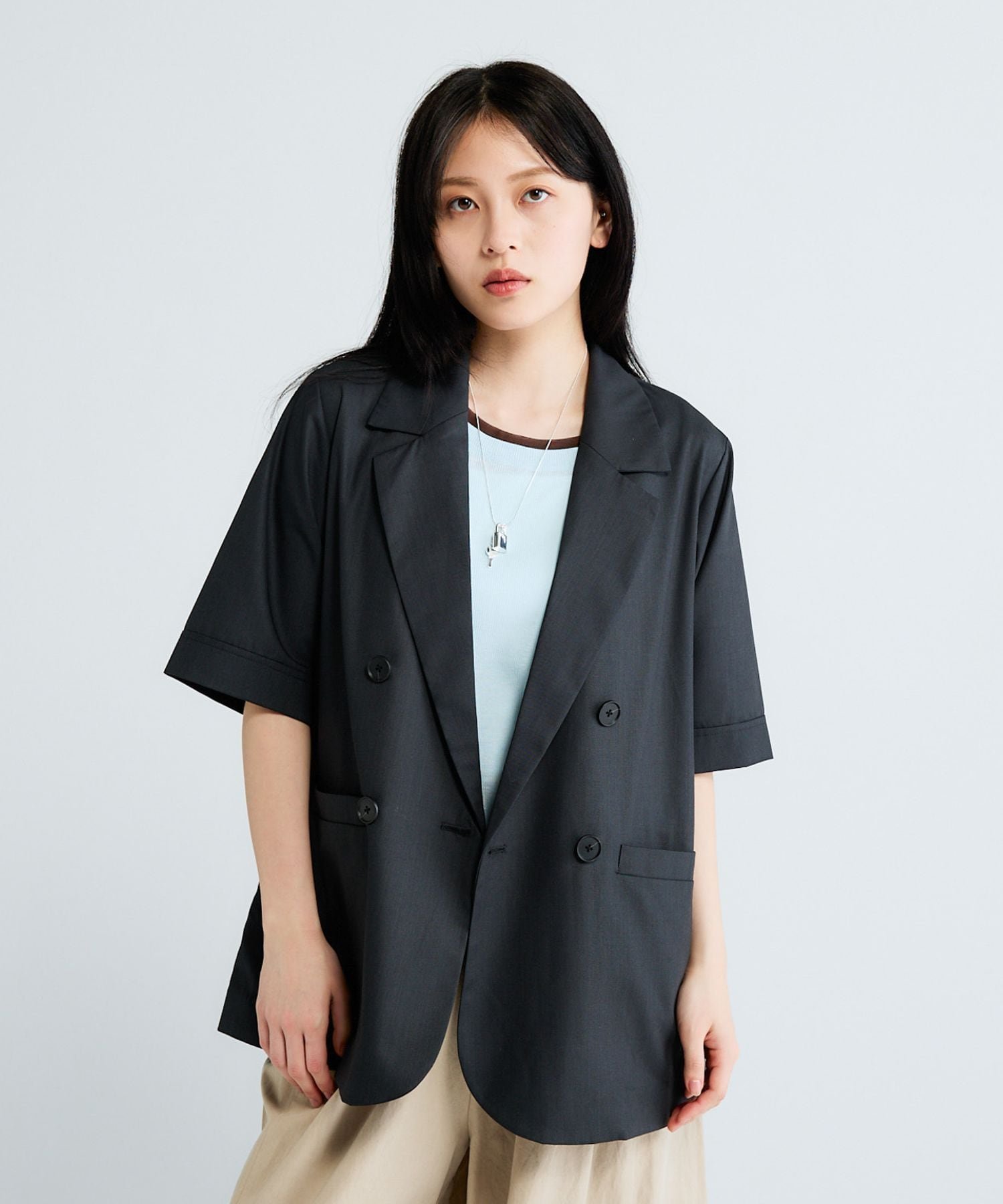 【ジーナシス/JEANASiS】の【接触冷感・吸水速乾】ルーズダブルジャケットSS インテリア・キッズ・メンズ・レディースファッション・服の通販 founy(ファウニー) 　ファッション　Fashion　レディースファッション　Fashion for Women　アウター　Coat / Outerwear Collection　レディースジャケット・軽アウター　Jackets　おすすめ　Recommended / Our Picks　ジャケット　Jacket, Outerwear　デニム　Denim, Jeans Material　ボトム　Bottoms, Lower Wear　ミリタリー　Military, Army Style　半袖　Short Sleeve, Half Sleeve　吸水　Absorbent, Quick-Dry　夏　Summer　チャコールグレー|ID: prp329100004993620 ipo3291000000037401455