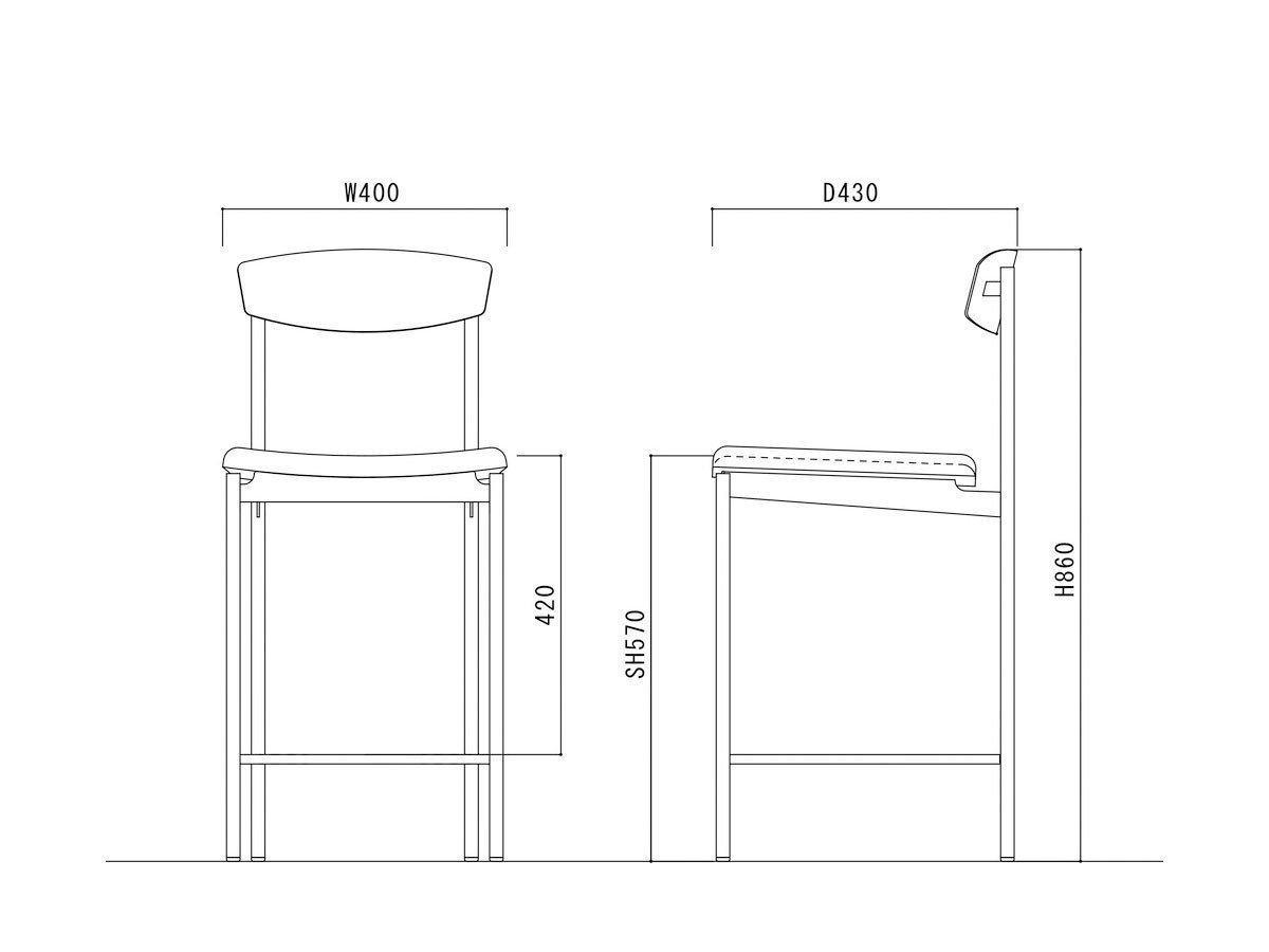【杉山製作所/Sugiyama Seisakusho / GOODS】のPetit Counter Chair / プチ カウンターチェア インテリア・キッズ・メンズ・レディースファッション・服の通販 founy(ファニー) 　送料無料　Free Shipping　スタンダード　Standard, Basic　ホーム・キャンプ・アウトドア・お取り寄せ　Home Living / Home & Lifestyle / Camping Gear / Outdoor Camping　家具・インテリア　Home Furniture & Interior. Stylish & Functional Living Spaces　チェア・椅子　Seating & Chairs　カウンターチェア・ハイチェア　Bar Stools / High Stools　「座面高57cm」寸法図|ID: prp329100000000830 ipo3291000000033949851