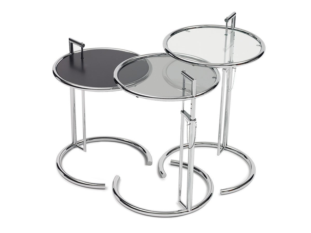 【クラシコン/ClassiCon / GOODS】のADJUSTABLE TABLE E1027 / アジャスタブルテーブル E1027 インテリア・キッズ・メンズ・レディースファッション・服の通販 founy(ファニー) 　エレガント 上品　Elegant　ガラス　Glass, Glassware　クラシック　Classic, Timeless Style　クリスタル　Crystal, Swarovski　サマー　Summer, Summer Style　テーブル　Table, Dining Table　バランス　Balance, Style Balance　フォルム　Silhouette, Form　フランス　France, French　フレーム　Frame, Outline　メタル　Metal, Metal Parts　送料無料　Free Shipping　ホーム・キャンプ・アウトドア・お取り寄せ　Home Living / Home & Lifestyle / Camping Gear / Outdoor Camping　家具・インテリア　Home Furniture & Interior. Stylish & Functional Living Spaces　テーブル　Dining, Coffee & Side Tables　サイドテーブル・ナイトテーブル　Side & End Tables　中・左:参考商品、右:クローム仕上 / クリア|ID: prp329100000001508 ipo3291000000036861107