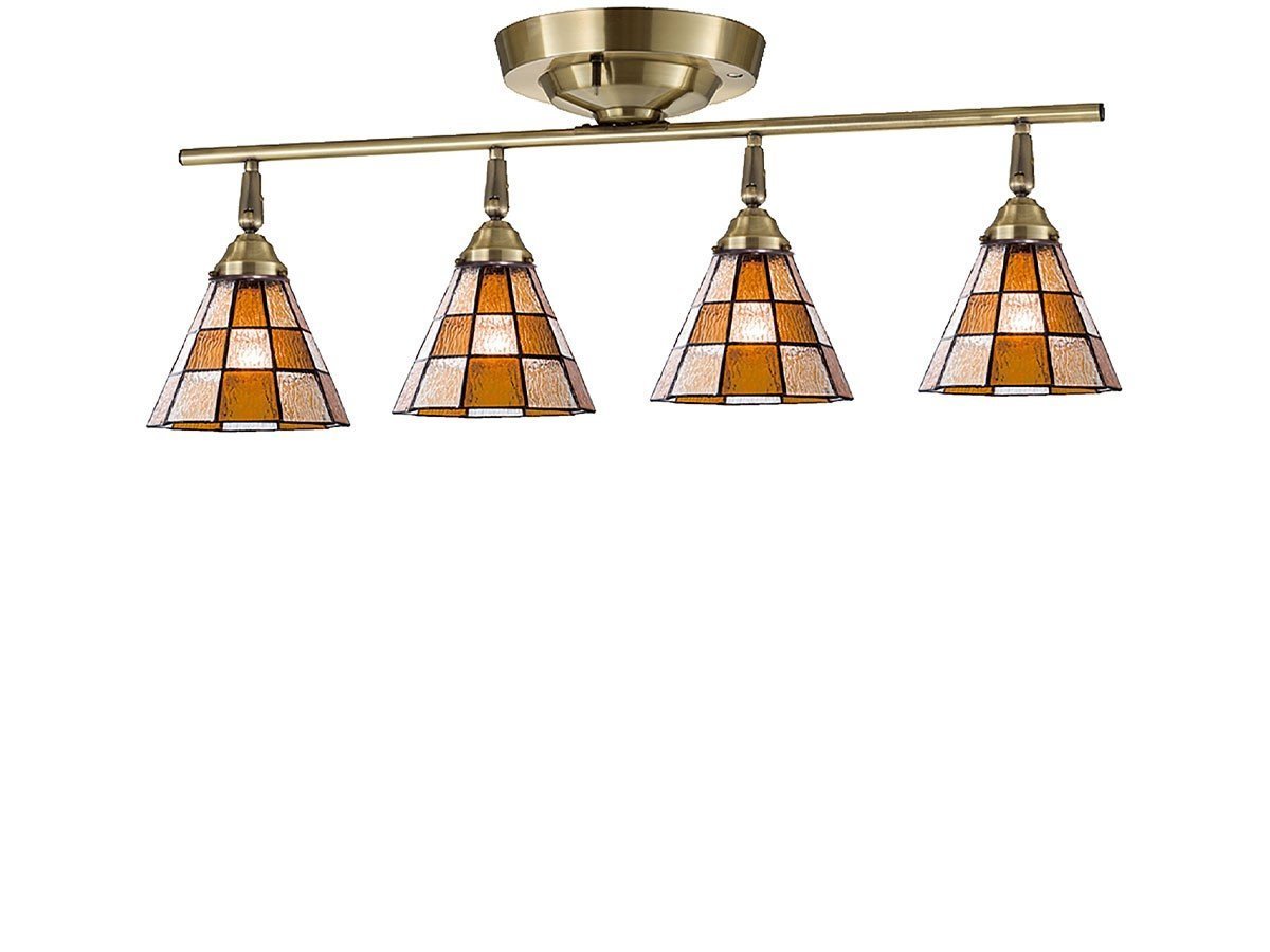 【フライミー ファクトリー/FLYMEe Factory / GOODS】のCUSTOM SERIES 4 Ceiling Lamp × Stained Glass Checker / カスタムシリーズ 4灯シーリングランプ × ステンドグラス(チェッカー) インテリア・キッズ・メンズ・レディースファッション・服の通販 founy(ファニー) 　送料無料　Free Shipping　イエロー　Yellow　オレンジ　Orange　ハンド　Hand　ホーム・キャンプ・アウトドア・お取り寄せ　Home,Garden,Outdoor,Camping Gear　家具・インテリア　Furniture　ライト・照明　Lighting & Light Fixtures　シーリングライト　Ceiling Light　器具本体:ゴールド|ID: prp329100000001882 ipo3291000000031902973