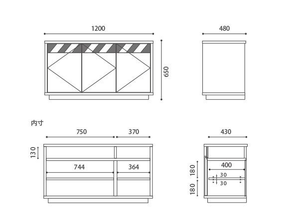 【マスターウォール/MASTERWAL / GOODS】のBASS LIVING BOARD / バス リビングボード(奥行48cm) インテリア・キッズ・メンズ・レディースファッション・服の通販 founy(ファニー) ガラス Glass, Glassware スマート Smart, Elegant ホーム・キャンプ・アウトドア・お取り寄せ Home Living / Home & Lifestyle / Camping Gear / Outdoor Camping 家具・インテリア Home Furniture & Interior. Stylish & Functional Living Spaces 収納家具・キャビネット Storage Furniture サイドボード・リビング収納 Cabinet / Storage Cabinet 寸法図(幅120cm)|ID: prp329100000002865 ipo3291000000036798171