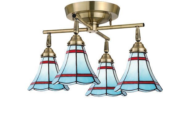【フライミー ファクトリー/FLYMEe Factory / GOODS】のCUSTOM SERIES 4 Cross Ceiling Lamp × Stained Glass Maribu / カスタムシリーズ 4灯クロスシーリングランプ × ステンドグラス(マリブ) インテリア・キッズ・メンズ・レディースファッション・服の通販 founy(ファニー) 　送料無料　Free Shipping　ハンド　Hand, Handmade　ホーム・キャンプ・アウトドア・お取り寄せ　Home Living / Home & Lifestyle / Camping Gear / Outdoor Camping　家具・インテリア　Home Furniture & Interior. Stylish & Functional Living Spaces　ライト・照明　Lamps & Lighting Fixtures　シーリングライト・天井照明　Ceiling Light / Flush Mount Light　器具本体:ゴールド、シーリング:ブルー|ID: prp329100000004551 ipo3291000000034656966