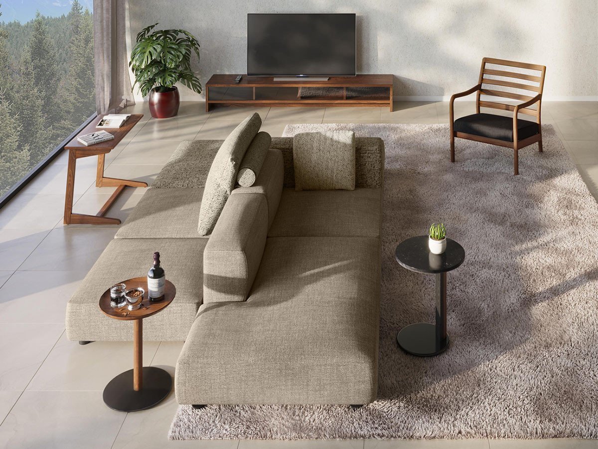 【マスターウォール/MASTERWAL / GOODS】のCOMPOSIT SYSTEM SOFA / コンポジット システムソファ ワンアーム100 インテリア・キッズ・メンズ・レディースファッション・服の通販 founy(ファニー) 　クッション　Cushion　フラット　Flat　リラックス　Relax　ホーム・キャンプ・アウトドア・お取り寄せ　Home,Garden,Outdoor,Camping Gear　家具・インテリア　Furniture　ソファー　Sofa　組合せ例:アームレス076 × 2台、ペニンシュラアームレス130 / 左バック、オットマンスクエア|ID: prp329100000004681 ipo3291000000030180673