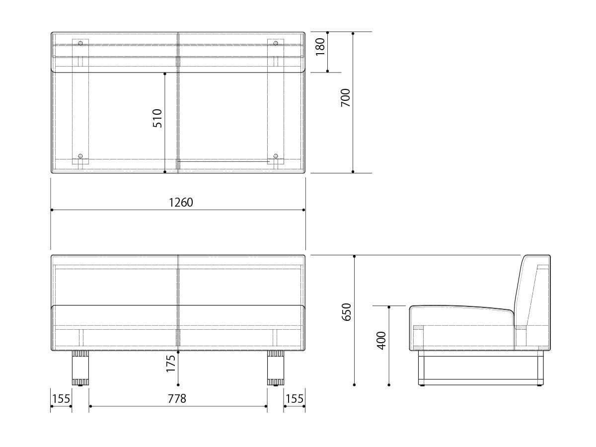 【ビス/BIS / GOODS】のLD Armless Sofa / LDアームレス 二人掛けソファ インテリア・キッズ・メンズ・レディースファッション・服の通販 founy(ファニー) 　テーブル　Table　ホーム・キャンプ・アウトドア・お取り寄せ　Home,Garden,Outdoor,Camping Gear　家具・インテリア　Furniture　ソファー　Sofa　寸法図「幅126cm」|ID: prp329100000008272 ipo3291000000027619822