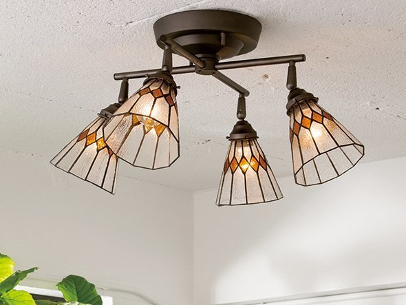 【フライミー ファクトリー/FLYMEe Factory / GOODS】のCUSTOM SERIES 4 Cross Ceiling Lamp × Stained Glass Checker / カスタムシリーズ 4灯クロスシーリングランプ × ステンドグラス(チェッカー) インテリア・キッズ・メンズ・レディースファッション・服の通販 founy(ファニー) 　送料無料　Free Shipping　イエロー　Yellow　オレンジ　Orange　ハンド　Hand　ホーム・キャンプ・アウトドア・お取り寄せ　Home,Garden,Outdoor,Camping Gear　家具・インテリア　Furniture　ライト・照明　Lighting & Light Fixtures　シーリングライト　Ceiling Light　参考イメージ|ID: prp329100000008275 ipo3291000000031686668