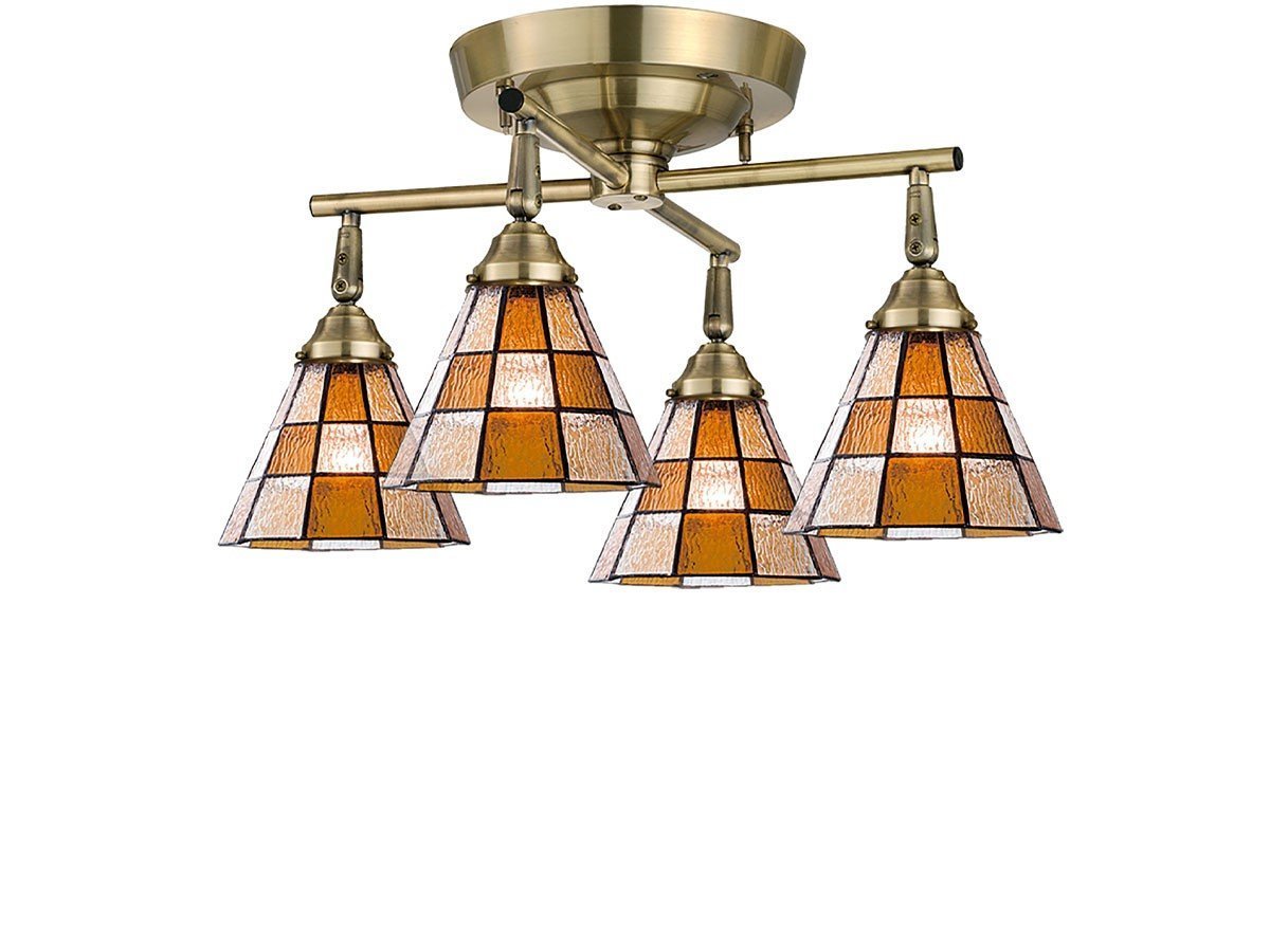 【フライミー ファクトリー/FLYMEe Factory / GOODS】のCUSTOM SERIES 4 Cross Ceiling Lamp × Stained Glass Checker / カスタムシリーズ 4灯クロスシーリングランプ × ステンドグラス(チェッカー) インテリア・キッズ・メンズ・レディースファッション・服の通販 founy(ファニー) 　送料無料　Free Shipping　イエロー　Yellow　オレンジ　Orange　ハンド　Hand　ホーム・キャンプ・アウトドア・お取り寄せ　Home,Garden,Outdoor,Camping Gear　家具・インテリア　Furniture　ライト・照明　Lighting & Light Fixtures　シーリングライト　Ceiling Light　器具本体:ゴールド|ID: prp329100000008275 ipo3291000000031902978
