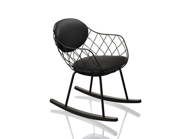 【マジス/MAGIS / GOODS】のPINA Rocking chair / ピーニャ ロッキングチェア ブラックレザー × 塗装脚 インテリア・キッズ・メンズ・レディースファッション・服の通販 founy(ファニー) 　送料無料　Free Shipping　ウッド　Wood　フレーム　Flame　ワイヤー　Wire　ホーム・キャンプ・アウトドア・お取り寄せ　Home,Garden,Outdoor,Camping Gear　家具・インテリア　Furniture　チェア・椅子　Chair　ロッキングチェア　Rocking Chair　-|ID: prp329100000008551 ipo3291000000030212835