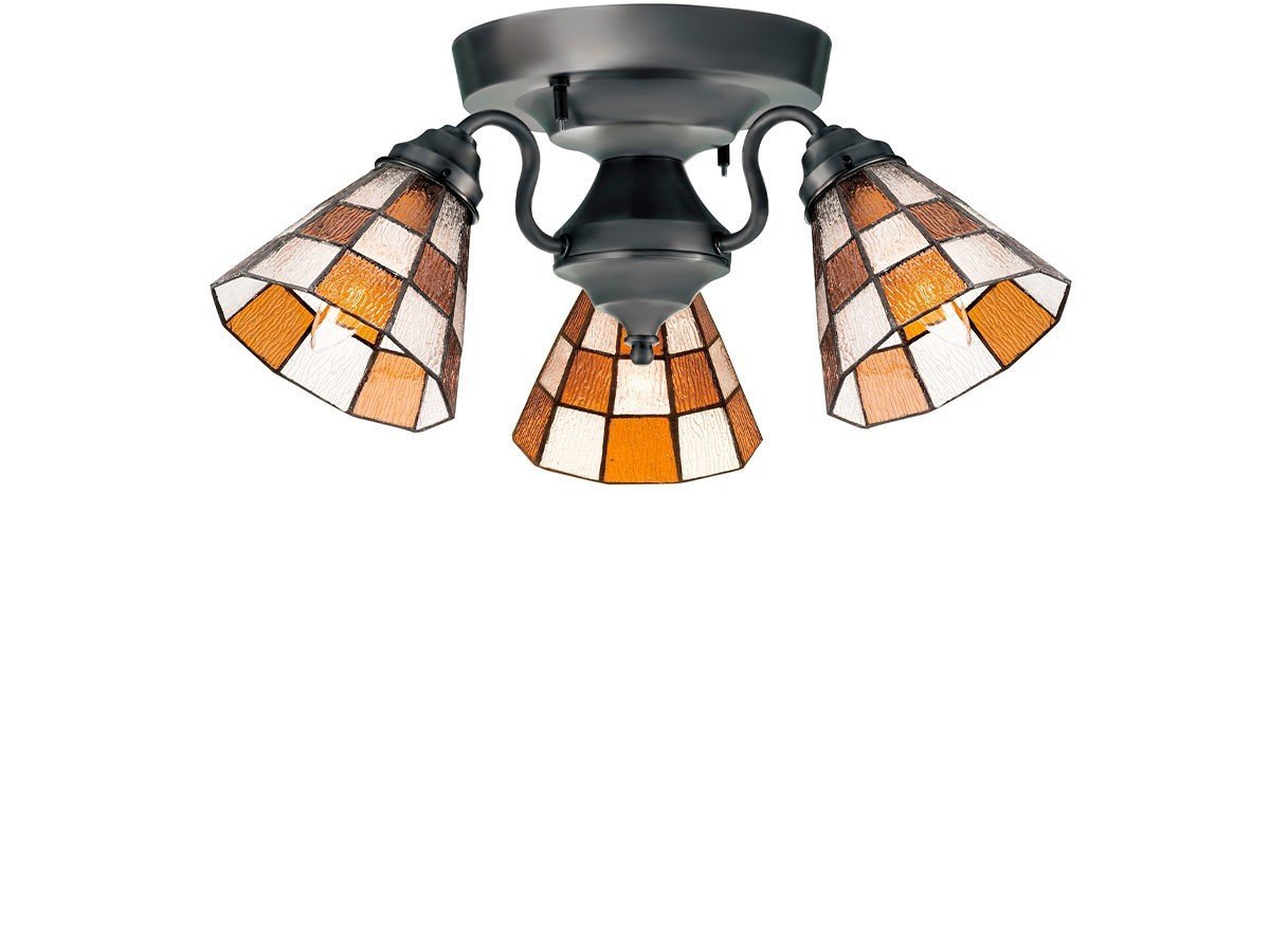 【フライミー ファクトリー/FLYMEe Factory / GOODS】のCUSTOM SERIES 3 Ceiling Lamp × Stained Glass Checker / カスタムシリーズ 3灯シーリングランプ × ステンドグラス(チェッカー) 人気、トレンドファッション・服の通販 founy(ファニー) 　送料無料　Free Shipping　アンティーク　Antique　イエロー　Yellow　オレンジ　Orange　ハンド　Hand　ホーム・キャンプ・アウトドア・お取り寄せ　Home,Garden,Outdoor,Camping Gear　家具・インテリア　Furniture　ライト・照明　Lighting & Light Fixtures　シーリングライト　Ceiling Light　 other-1|ID: prp329100000008783 ipo3291000000031902968