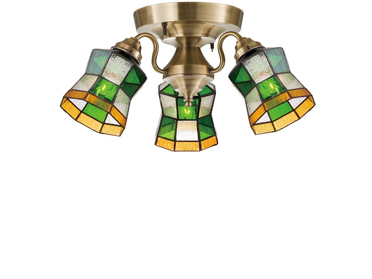 【フライミー ファクトリー/FLYMEe Factory / GOODS】のCUSTOM SERIES 3 Ceiling Lamp × Stained Glass Helm / カスタムシリーズ 3灯シーリングランプ × ステンドグラス(ヘルム) インテリア・キッズ・メンズ・レディースファッション・服の通販 founy(ファニー) 　アンティーク　Antique　ハンド　Hand　ホーム・キャンプ・アウトドア・お取り寄せ　Home,Garden,Outdoor,Camping Gear　家具・インテリア　Furniture　ライト・照明　Lighting & Light Fixtures　シーリングライト　Ceiling Light　器具本体:ゴールド|ID: prp329100000009842 ipo3291000000007916454