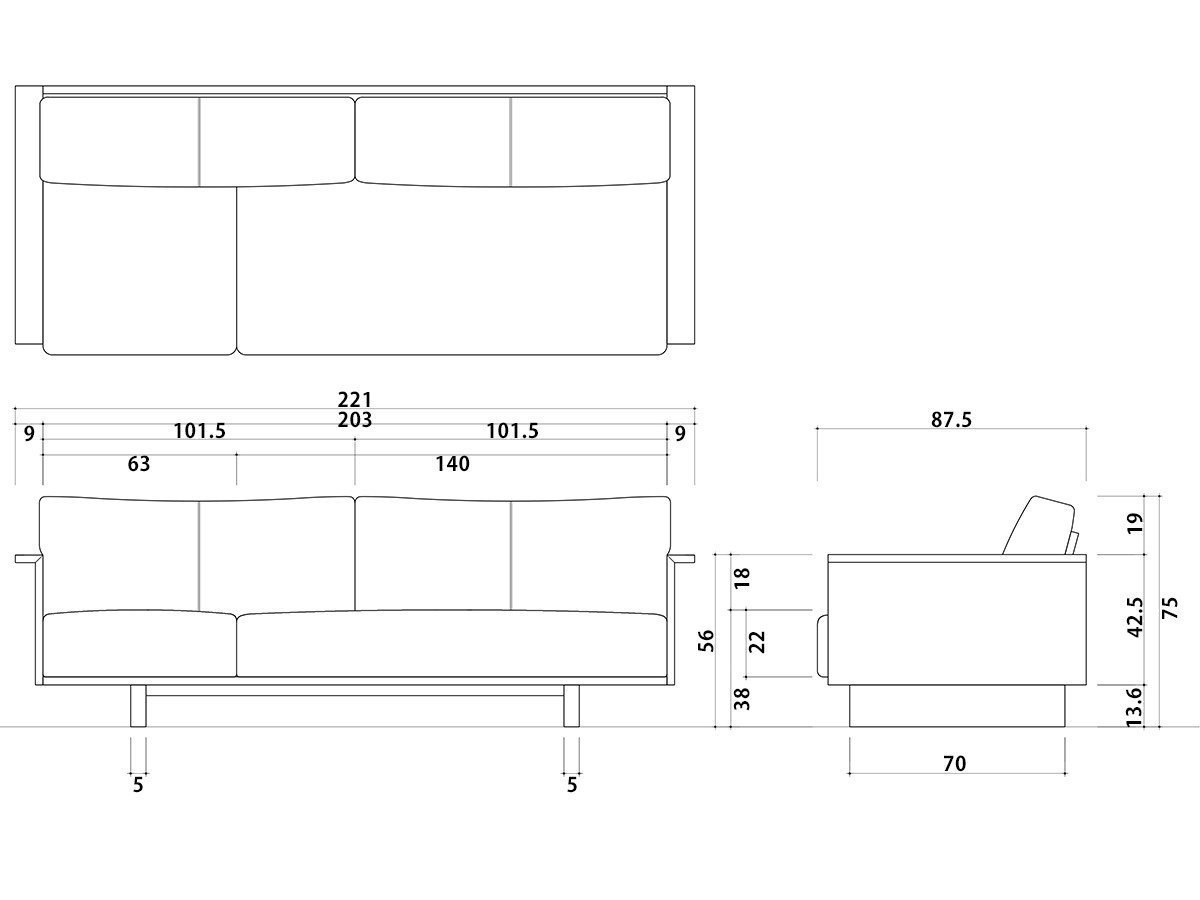 【ヒラシマ/HIRASHIMA / GOODS】のCARAMELLA C Sofa / カラメッラ C ソファ インテリア・キッズ・メンズ・レディースファッション・服の通販 founy(ファニー) 　クッション　Cushion, Throw Pillow　スプリング　Spring, Spring Collection　なめらか　Smooth, Silky Texture　フレーム　Frame, Outline　ホーム・キャンプ・アウトドア・お取り寄せ　Home Living / Home & Lifestyle / Camping Gear / Outdoor Camping　家具・インテリア　Home Furniture & Interior. Stylish & Functional Living Spaces　ソファー　Couches & Sofas　カウチソファ・シェーズロング　Chaise Lounge Sofas　「幅221cm(ソファ単品)」寸法図|ID: prp329100003218017 ipo3291000000036854183