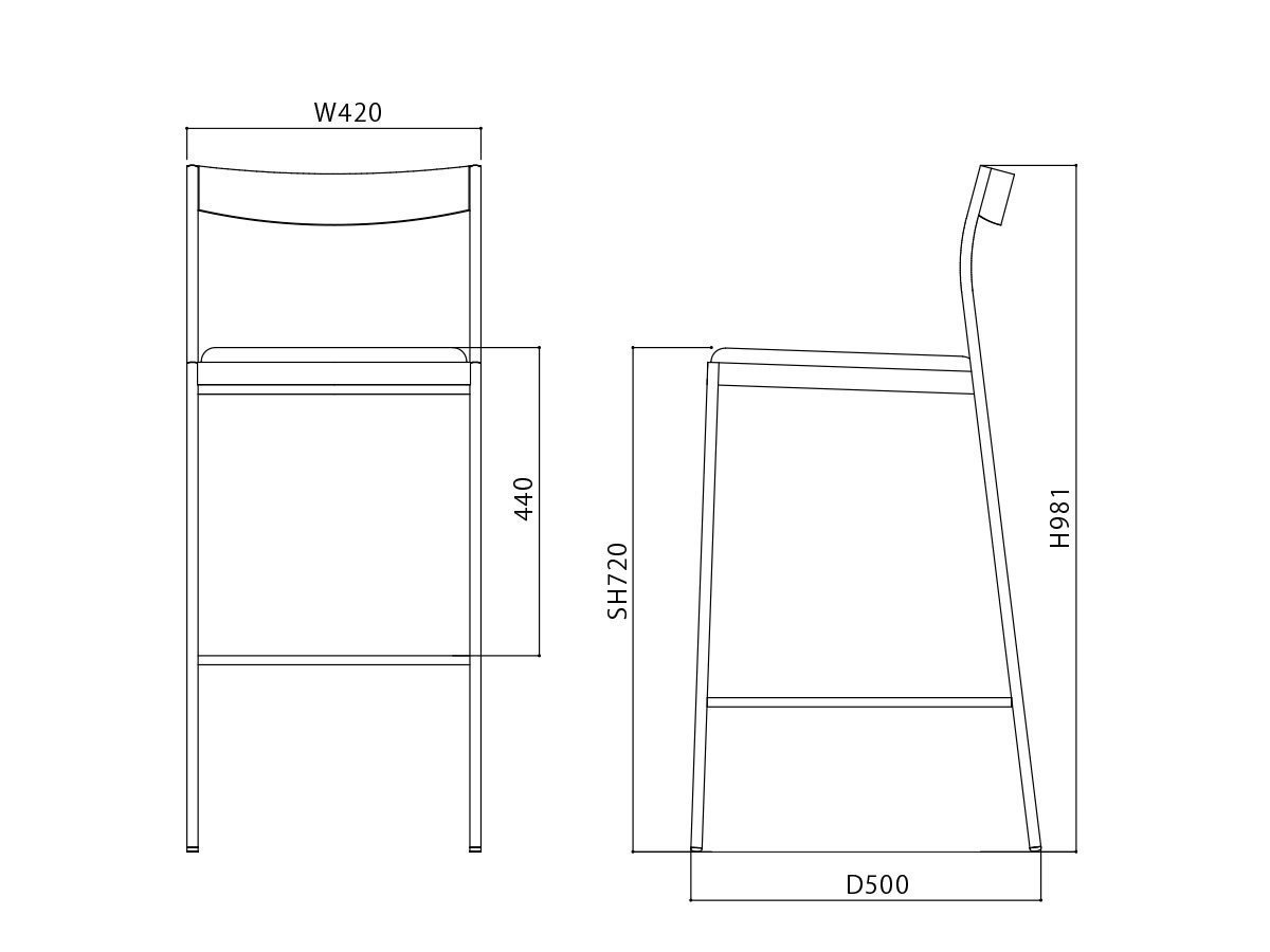 【杉山製作所/Sugiyama Seisakusho / GOODS】のCoFe PF COUNTER CHAIR / コフェ PF カウンターチェア インテリア・キッズ・メンズ・レディースファッション・服の通販 founy(ファニー) 　送料無料　Free Shipping　シンプル　Simple　フラット　Flat　フレーム　Flame　ホーム・キャンプ・アウトドア・お取り寄せ　Home,Garden,Outdoor,Camping Gear　家具・インテリア　Furniture　チェア・椅子　Chair　カウンターチェア・ハイスツール　Counter Chair/High Stool　「座面高72cm」寸法図|ID: prp329100003371361 ipo3291000000029193031