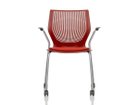 【ノルオフィス/Knoll Office / GOODS】のMultiGeneration Chair / マルチジェネレーション チェア スタッキングベース 固定肘 キャスター脚 シェルR ダークレッド、フレームシルバー|ID:prp329100003900356