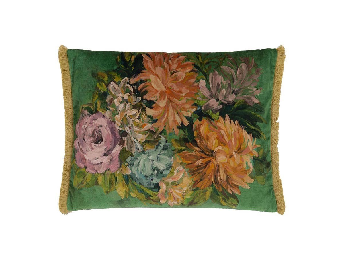 【デザイナーズ ギルド/DESIGNERS GUILD / GOODS】のFleurs d Artistes Velours Cushion / フルール ダーティスト ベロア クッション 60 × 45cm インテリア・キッズ・メンズ・レディースファッション・服の通販 founy(ファニー) 　送料無料　Free Shipping　クッション　Cushion　パターン　Pattern　フェザー　Feather　フリンジ　Fringe　プリント　Print　ベルベット　Velvet　ベロア　Velor　手描き　Hand Drawn　ホーム・キャンプ・アウトドア・お取り寄せ　Home,Garden,Outdoor,Camping Gear　家具・インテリア　Furniture　その他 インテリア雑貨、家具　Furniture, Interior, Others　ヴィンテージグリーン(表面)|ID: prp329100004025319 ipo3291000000026716865