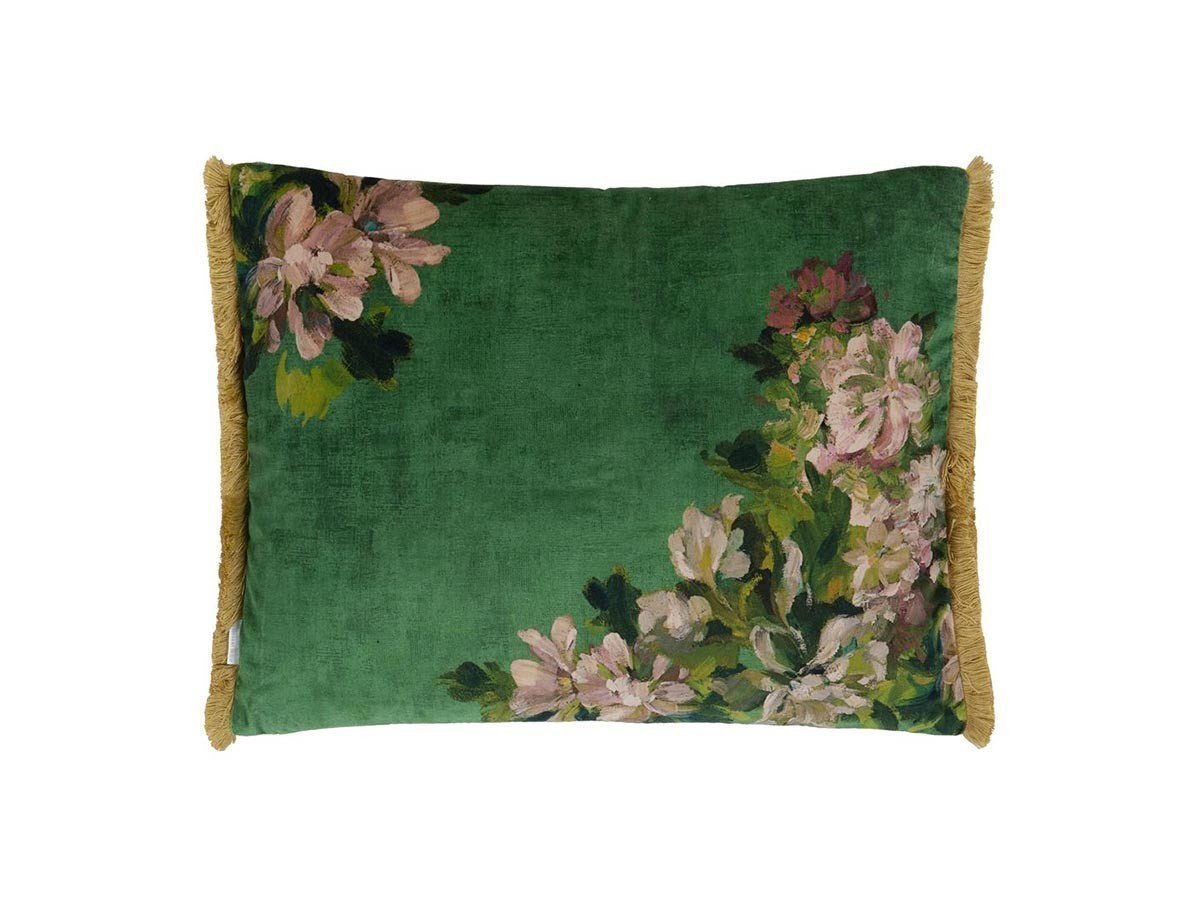 【デザイナーズ ギルド/DESIGNERS GUILD / GOODS】のFleurs d Artistes Velours Cushion / フルール ダーティスト ベロア クッション 60 × 45cm インテリア・キッズ・メンズ・レディースファッション・服の通販 founy(ファニー) 　送料無料　Free Shipping　クッション　Cushion, Throw Pillow　パターン　Pattern, Design Print　フェザー　Feather, Feather Detail　フリンジ　Fringe, Tassel　プリント　Print, Printed Pattern　ベルベット　Velvet, Velvety　ベロア　Velour, Soft Velvet　手描き　Hand-Drawn, Illustrated　ホーム・キャンプ・アウトドア・お取り寄せ　Home Living / Home & Lifestyle / Camping Gear / Outdoor Camping　家具・インテリア　Home Furniture & Interior. Stylish & Functional Living Spaces　その他 インテリア雑貨、家具　Home Decor & Furniture Extras　ヴィンテージグリーン(裏面)|ID: prp329100004025319 ipo3291000000035326099