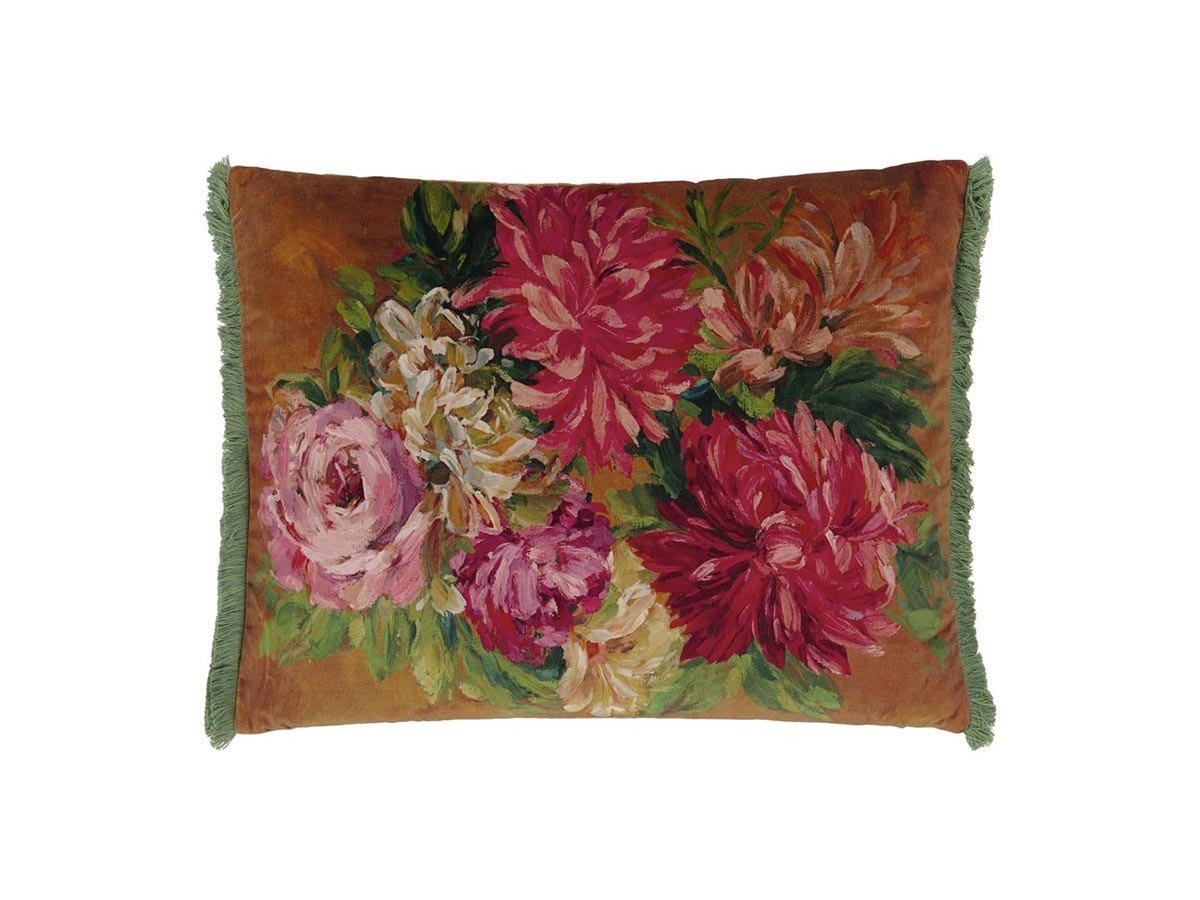 【デザイナーズ ギルド/DESIGNERS GUILD / GOODS】のFleurs d Artistes Velours Cushion / フルール ダーティスト ベロア クッション 60 × 45cm インテリア・キッズ・メンズ・レディースファッション・服の通販 founy(ファニー) 　送料無料　Free Shipping　クッション　Cushion, Throw Pillow　パターン　Pattern, Design Print　フェザー　Feather, Feather Detail　フリンジ　Fringe, Tassel　プリント　Print, Printed Pattern　ベルベット　Velvet, Velvety　ベロア　Velour, Soft Velvet　手描き　Hand-Drawn, Illustrated　ホーム・キャンプ・アウトドア・お取り寄せ　Home Living / Home & Lifestyle / Camping Gear / Outdoor Camping　家具・インテリア　Home Furniture & Interior. Stylish & Functional Living Spaces　その他 インテリア雑貨、家具　Home Decor & Furniture Extras　テラコッタ(表面)|ID: prp329100004025319 ipo3291000000035326100
