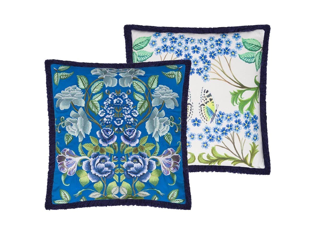 【デザイナーズ ギルド/DESIGNERS GUILD / GOODS】のEleonora Embroidered Cushion / エレオノラ エンブロイダード クッション 55 × 55cm インテリア・キッズ・メンズ・レディースファッション・服の通販 founy(ファニー) 　送料無料　Free Shipping　エレガント 上品　Elegant　クッション　Cushion, Throw Pillow　パターン　Pattern, Design Print　フェザー　Feather, Feather Detail　フリンジ　Fringe, Tassel　プリント　Print, Printed Pattern　ホーム・キャンプ・アウトドア・お取り寄せ　Home Living / Home & Lifestyle / Camping Gear / Outdoor Camping　家具・インテリア　Home Furniture & Interior. Stylish & Functional Living Spaces　その他 インテリア雑貨、家具　Home Decor & Furniture Extras　コバルト|ID: prp329100004025321 ipo3291000000035326117