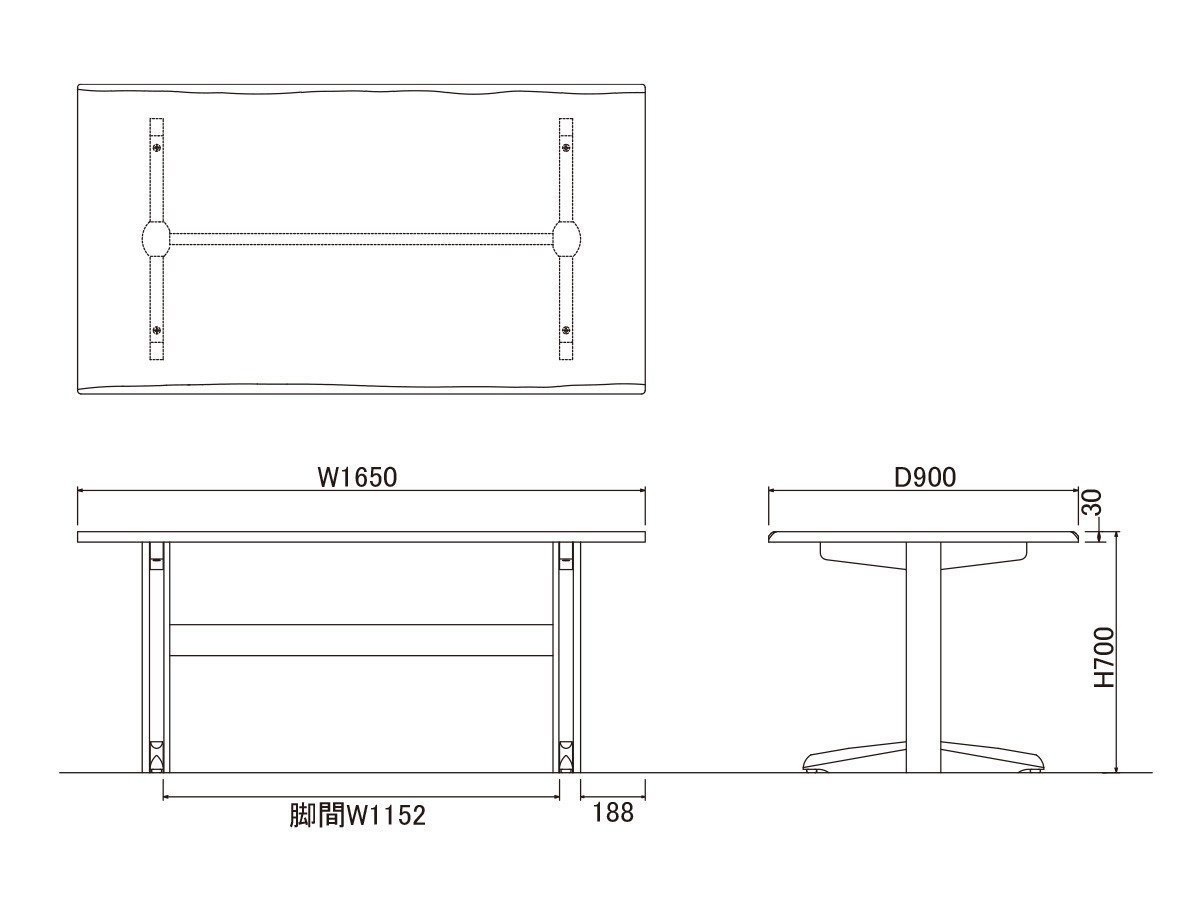 【フライミー ヴェール/FLYMEe vert / GOODS】のDINING TABLE / ダイニングテーブル #117323 インテリア・キッズ・メンズ・レディースファッション・服の通販 founy(ファニー) 　テーブル　Table　ホーム・キャンプ・アウトドア・お取り寄せ　Home,Garden,Outdoor,Camping Gear　家具・インテリア　Furniture　テーブル　Table　ダイニングテーブル　Dining Table　「幅165cm」寸法図|ID: prp329100004157766 ipo3291000000028667497