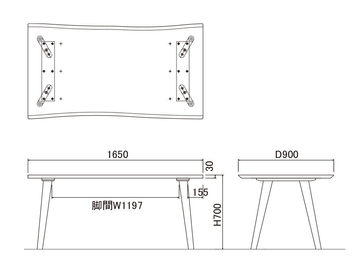 【フライミー ヴェール/FLYMEe vert / GOODS】のDINING TABLE / ダイニングテーブル #117222 インテリア・キッズ・メンズ・レディースファッション・服の通販 founy(ファニー) 　テーブル　Table　ホーム・キャンプ・アウトドア・お取り寄せ　Home,Garden,Outdoor,Camping Gear　家具・インテリア　Furniture　テーブル　Table　ダイニングテーブル　Dining Table　「幅165cm」寸法図|ID: prp329100004157775 ipo3291000000028667557