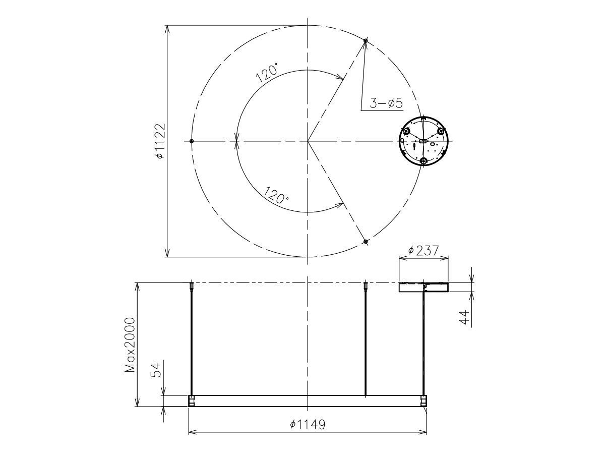 【アルテミデ/Artemide / GOODS】のA.24 Stand-alone Circular / A.24 スタンドアロン サーキュラー インテリア・キッズ・メンズ・レディースファッション・服の通販 founy(ファニー) 　送料無料　Free Shipping　パフォーマンス　Performance　フォルム　Form　ホーム・キャンプ・アウトドア・お取り寄せ　Home,Garden,Outdoor,Camping Gear　家具・インテリア　Furniture　ライト・照明　Lighting & Light Fixtures　ペンダントライト　Pendant Light　寸法図「直径112.2cm(実寸114.9cm)」|ID: prp329100004419066 ipo3291000000030852203