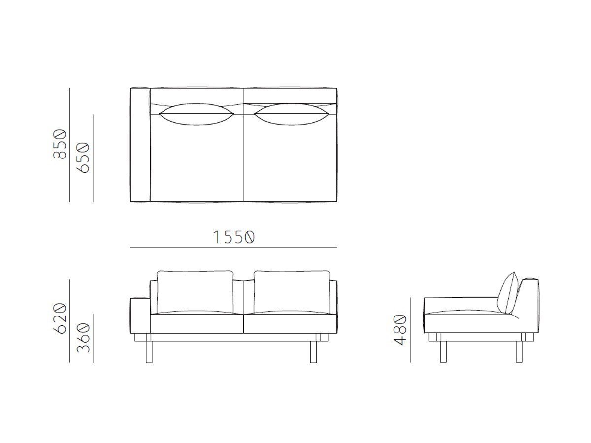 【アリアケ/ARIAKE / GOODS】のRaft Sofa / ラフト ソファ ワンアーム2シーター + ワンアーム2シーター コーナー付 インテリア・キッズ・メンズ・レディースファッション・服の通販 founy(ファニー) 　コンパクト　Compact　シンプル　Simple　バランス　Balance　フィット　Fit　フレーム　Flame　ホーム・キャンプ・アウトドア・お取り寄せ　Home,Garden,Outdoor,Camping Gear　家具・インテリア　Furniture　ソファー　Sofa　寸法図「右コーナー(ワンアーム2シーター)」|ID: prp329100004419079 ipo3291000000030852304