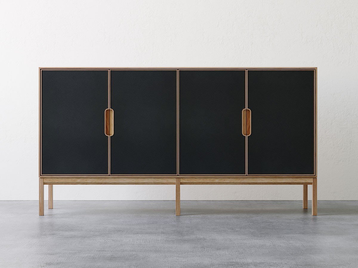 【松井木工/MATSUI MOKKO / GOODS】のLAF Cabinet 4doors / ラフ キャビネット 4ドア 幅160cm(再生レザー面 / 木脚) インテリア・キッズ・メンズ・レディースファッション・服の通販 founy(ファニー) 　ヴィンテージ　Vintage Style　チェリー　Cherry, Cherry Pattern　モダン　Modern, Contemporary　ラグジュアリー　Luxury, Elegant　リアル　Real, Realistic　ホーム・キャンプ・アウトドア・お取り寄せ　Home Living / Home & Lifestyle / Camping Gear / Outdoor Camping　家具・インテリア　Home Furniture & Interior. Stylish & Functional Living Spaces　収納家具・キャビネット　Storage Furniture　収納キャビネット・扉付き棚　Cabinet / Storage Cabinet　ホーム・キャンプ・アウトドア・お取り寄せ　Home Living / Home & Lifestyle / Camping Gear / Outdoor Camping　家具・インテリア　Home Furniture & Interior. Stylish & Functional Living Spaces　収納家具・キャビネット　Storage Furniture　サイドボード・リビング収納　Cabinet / Storage Cabinet　ウッド:ホワイトオーク、再生レザー:ブラック|ID: prp329100004671516 ipo3291000000033770314