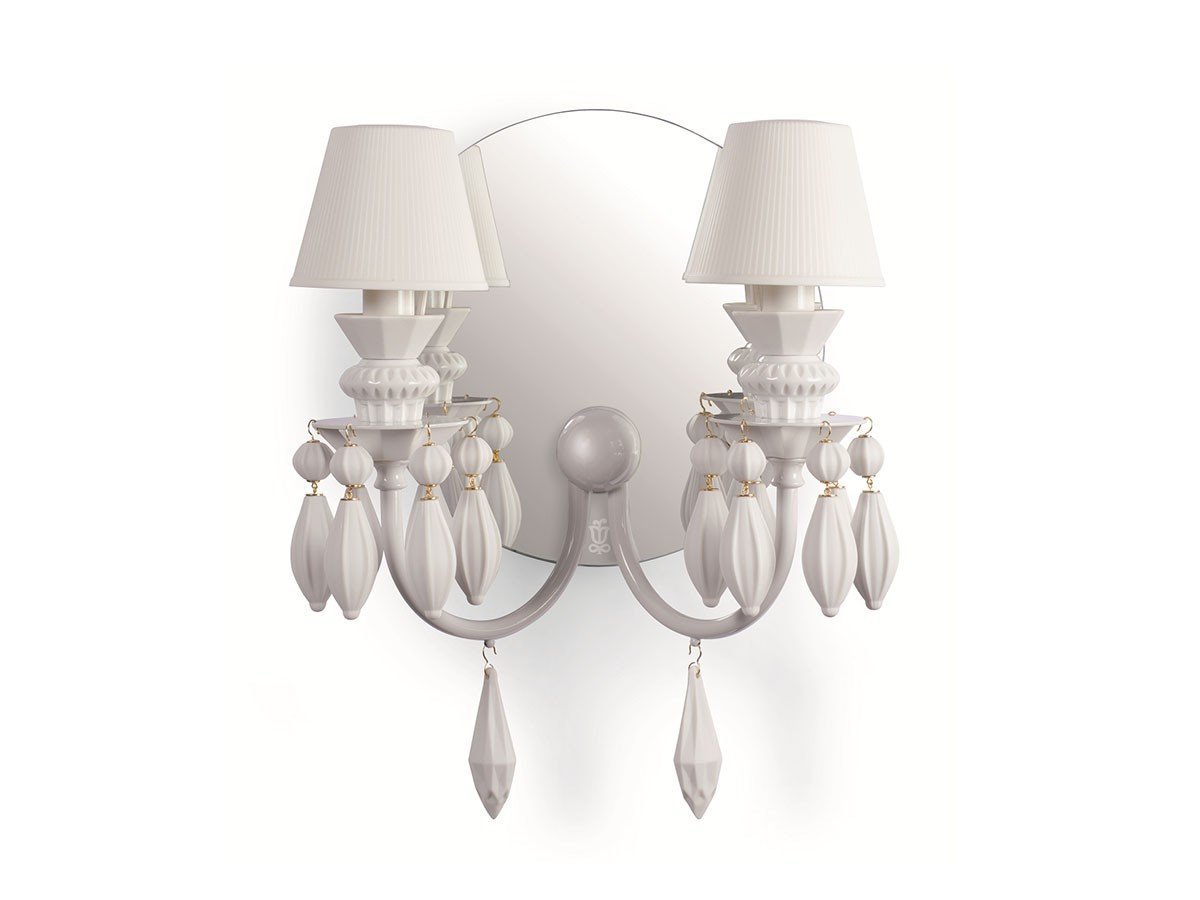 【リヤドロ/LLADRO / GOODS】のBelle de Nuit Wall Light 2 / ベル・ドゥ・ニュイ ウォールライト 2灯 インテリア・キッズ・メンズ・レディースファッション・服の通販 founy(ファニー) 　エレガント 上品　Elegant　コレクション　Collection, Seasonal Line　透かし　Cut-Out, Lacework　フォルム　Silhouette, Form　レース　Lace, Lace Fabric　送料無料　Free Shipping　ホーム・キャンプ・アウトドア・お取り寄せ　Home Living / Home & Lifestyle / Camping Gear / Outdoor Camping　家具・インテリア　Home Furniture & Interior. Stylish & Functional Living Spaces　ライト・照明　Lamps & Lighting Fixtures　ホーム・キャンプ・アウトドア・お取り寄せ　Home Living / Home & Lifestyle / Camping Gear / Outdoor Camping　家具・インテリア　Home Furniture & Interior. Stylish & Functional Living Spaces　ミラー・ドレッサー　Mirrors & Dressers　壁掛けミラー・全身鏡・スタンドミラー　Wall Mirror　ホーム・キャンプ・アウトドア・お取り寄せ　Home Living / Home & Lifestyle / Camping Gear / Outdoor Camping　家具・インテリア　Home Furniture & Interior. Stylish & Functional Living Spaces　ミラー・ドレッサー　Mirrors & Dressers　ドレッサー・ミラー付き化粧台　Vanity Table for Bedroom　ホワイト|ID: prp329100004911708 ipo3291000000036806844
