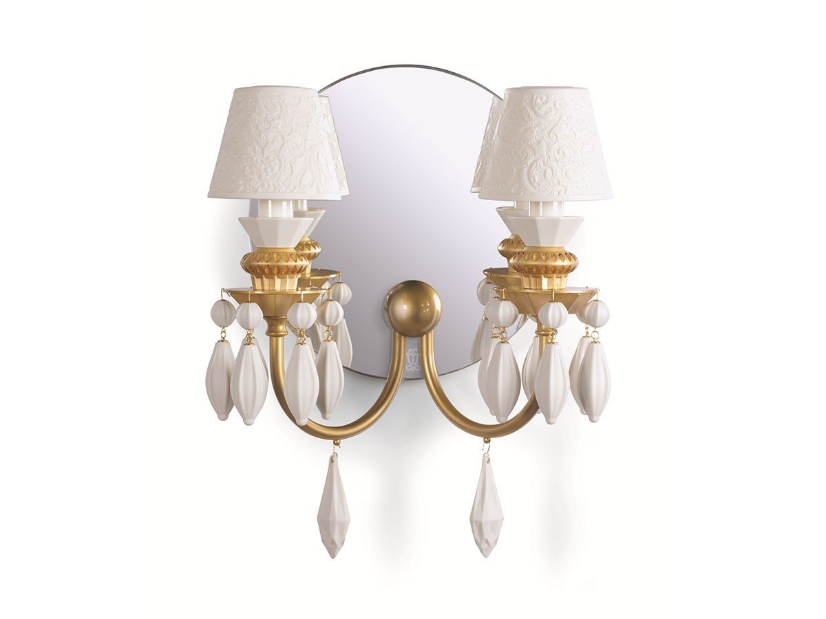 【リヤドロ/LLADRO / GOODS】のBelle de Nuit Wall Light 2 / ベル・ドゥ・ニュイ ウォールライト 2灯 インテリア・キッズ・メンズ・レディースファッション・服の通販 founy(ファニー) 　エレガント 上品　Elegant　コレクション　Collection, Seasonal Line　透かし　Cut-Out, Lacework　フォルム　Silhouette, Form　レース　Lace, Lace Fabric　送料無料　Free Shipping　ホーム・キャンプ・アウトドア・お取り寄せ　Home Living / Home & Lifestyle / Camping Gear / Outdoor Camping　家具・インテリア　Home Furniture & Interior. Stylish & Functional Living Spaces　ライト・照明　Lamps & Lighting Fixtures　ホーム・キャンプ・アウトドア・お取り寄せ　Home Living / Home & Lifestyle / Camping Gear / Outdoor Camping　家具・インテリア　Home Furniture & Interior. Stylish & Functional Living Spaces　ミラー・ドレッサー　Mirrors & Dressers　壁掛けミラー・全身鏡・スタンドミラー　Wall Mirror　ホーム・キャンプ・アウトドア・お取り寄せ　Home Living / Home & Lifestyle / Camping Gear / Outdoor Camping　家具・インテリア　Home Furniture & Interior. Stylish & Functional Living Spaces　ミラー・ドレッサー　Mirrors & Dressers　ドレッサー・ミラー付き化粧台　Vanity Table for Bedroom　ゴールド|ID: prp329100004911708 ipo3291000000036806856