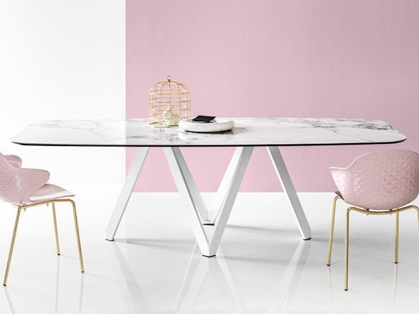 【カリガリス/Calligaris / GOODS】のCARTESIO / カルテジオ セラミック天板 CS/4092-FR 180J インテリア・キッズ・メンズ・レディースファッション・服の通販 founy(ファニー) 　おすすめ　Recommended / Our Picks　テーブル　Table, Dining Table　マーブル　Marble, Marble Pattern　メタル　Metal, Metal Parts　モダン　Modern, Contemporary　ホーム・キャンプ・アウトドア・お取り寄せ　Home Living / Home & Lifestyle / Camping Gear / Outdoor Camping　家具・インテリア　Home Furniture & Interior. Stylish & Functional Living Spaces　テーブル　Dining, Coffee & Side Tables　ダイニングテーブル・食卓テーブル　Dining Tables　脚部カラー「P94 マットオプティックホワイト」参考イメージ|ID: prp329100004913045 ipo3291000000036819352