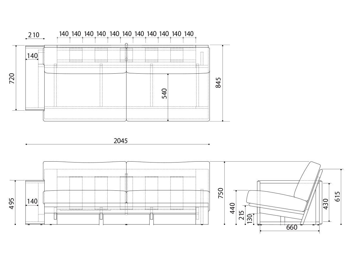 【プーロ/PURO / GOODS】のONE ARM SOFA / ワンアームソファ インテリア・キッズ・メンズ・レディースファッション・服の通販 founy(ファニー) 　アシンメトリー　Asymmetrical Style　クッション　Cushion, Throw Pillow　フォーム　Form　フランス　France, French　フレーム　Frame, Outline　モダン　Modern, Contemporary　ホーム・キャンプ・アウトドア・お取り寄せ　Home Living / Home & Lifestyle / Camping Gear / Outdoor Camping　家具・インテリア　Home Furniture & Interior. Stylish & Functional Living Spaces　ソファー　Couches & Sofas　寸法図「幅204.5cm」|ID: prp329100004940960 ipo3291000000037081895