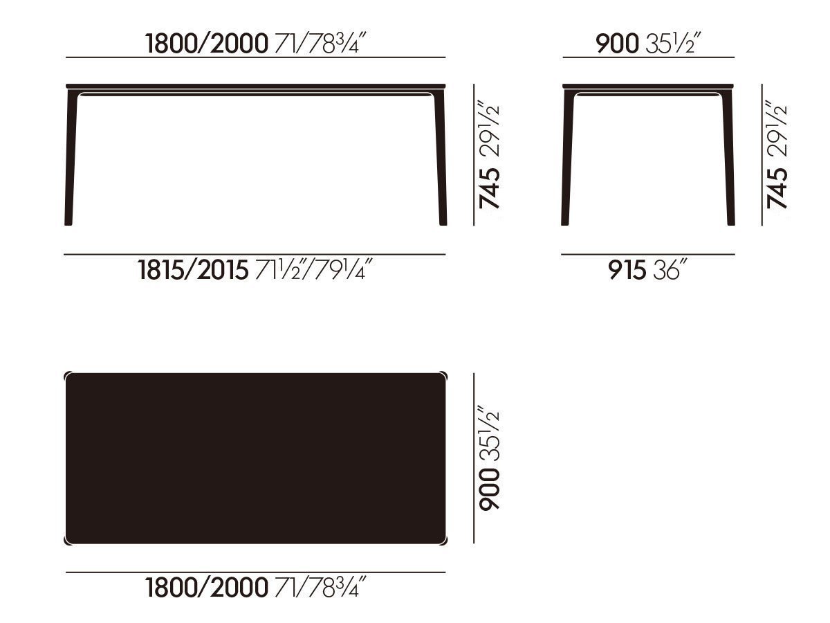 【ヴィトラ/Vitra / GOODS】のPlate Dining Table / プレート ダイニング テーブル MDF天板 インテリア・キッズ・メンズ・レディースファッション・服の通販 founy(ファニー) 　エレガント 上品　Elegant　テーブル　Table, Dining Table　プレート　Plate, Dish　ホーム・キャンプ・アウトドア・お取り寄せ　Home Living / Home & Lifestyle / Camping Gear / Outdoor Camping　家具・インテリア　Home Furniture & Interior. Stylish & Functional Living Spaces　テーブル　Dining, Coffee & Side Tables　ダイニングテーブル・食卓テーブル　Dining Tables　寸法図「幅180 × 奥行90cm / 幅200 × 奥行90cm」|ID: prp329100004943076 ipo3291000000037101339