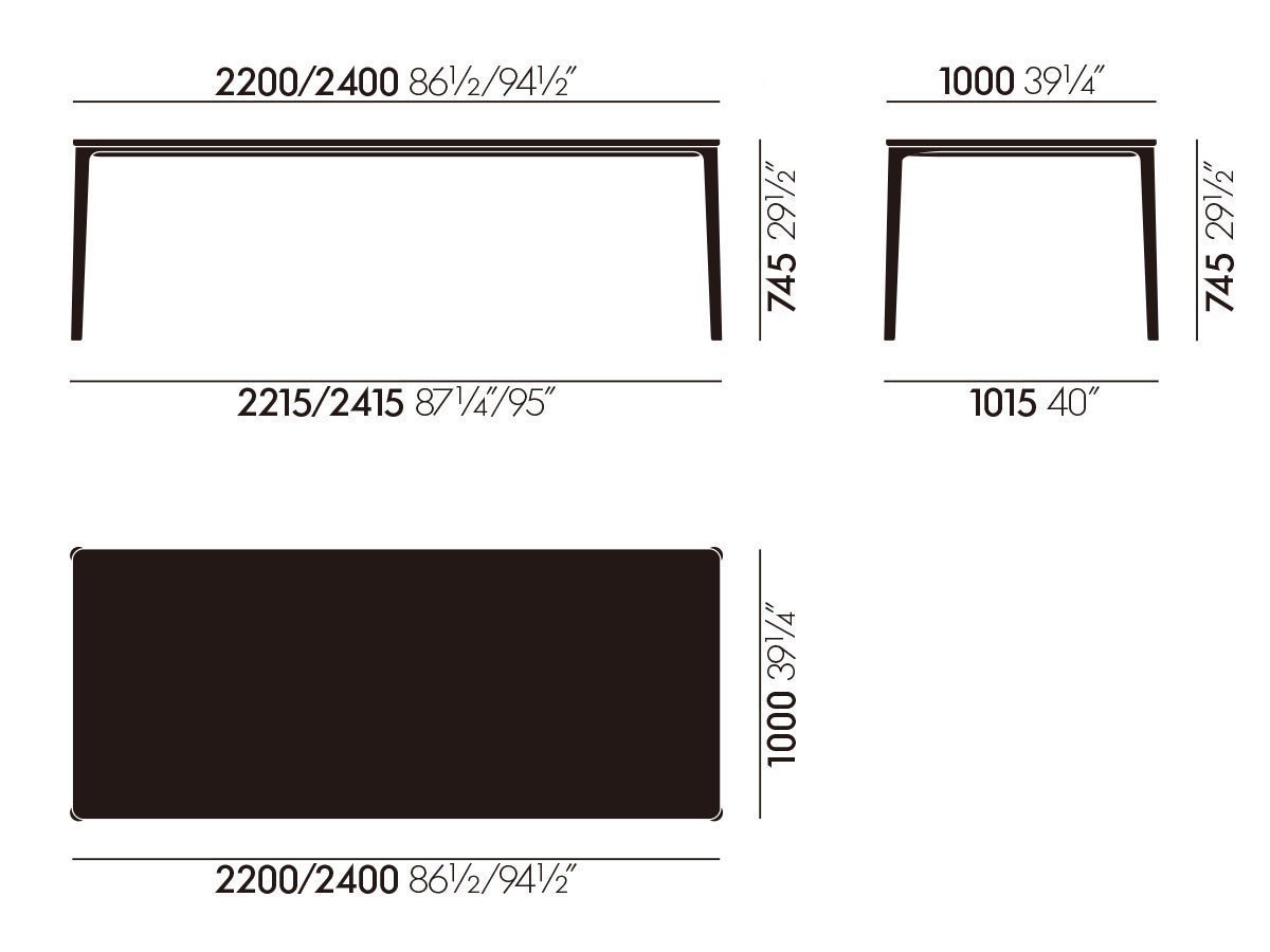 【ヴィトラ/Vitra / GOODS】のPlate Dining Table / プレート ダイニング テーブル MDF天板 インテリア・キッズ・メンズ・レディースファッション・服の通販 founy(ファニー) 　エレガント 上品　Elegant　テーブル　Table, Dining Table　プレート　Plate, Dish　ホーム・キャンプ・アウトドア・お取り寄せ　Home Living / Home & Lifestyle / Camping Gear / Outdoor Camping　家具・インテリア　Home Furniture & Interior. Stylish & Functional Living Spaces　テーブル　Dining, Coffee & Side Tables　ダイニングテーブル・食卓テーブル　Dining Tables　寸法図「幅220 × 奥行100cm / 幅240 × 奥行100cm」|ID: prp329100004943076 ipo3291000000037101340
