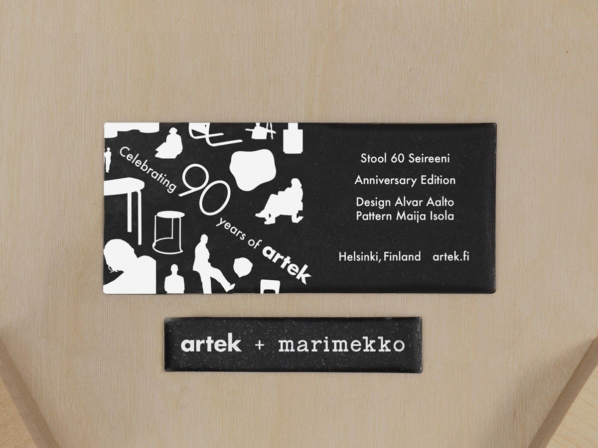【アルテック/artek / GOODS】のArtek + Marimekko STOOL 60 Seireeni / アルテック + マリメッコ スツール 60 セイレーニ インテリア・キッズ・メンズ・レディースファッション・服の通販 founy(ファウニー) 　パターン　Pattern, Design Print　プリント　Print, Printed Pattern　送料無料　Free Shipping　ホーム・キャンプ・アウトドア・お取り寄せ　Home Living / Home & Lifestyle / Camping Gear / Outdoor Camping　家具・インテリア　Home Furniture & Interior. Stylish & Functional Living Spaces　チェア・椅子　Seating & Chairs　スツール・バースツール　Stools & Bar Stools　座面裏に「アニバーサリーステッカー」と「コラボレーションステッカー」付き。|ID: prp329100004993082 ipo3291000000037395657