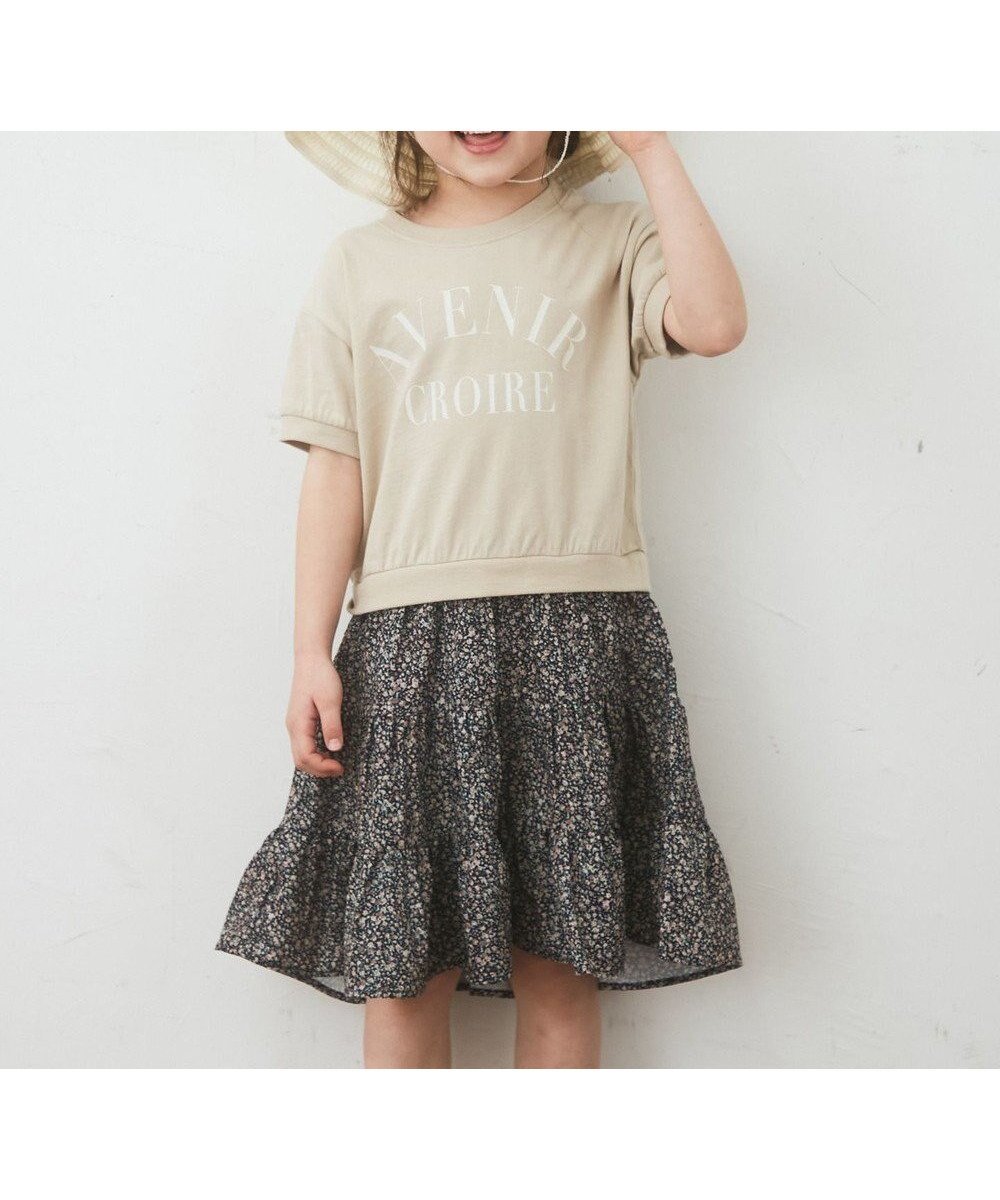 【エニファム/any FAM / KIDS】の花柄ドッキング ワンピース インテリア・キッズ・メンズ・レディースファッション・服の通販 founy(ファニー) 　ファッション　Fashion　キッズファッション　KIDS　ワンピース　Dress/Kids　春　Spring　ティアード　Tiered　トレンド　Trend　ドッキング　Docking　フロント　Front　プリント　Print　楽ちん　Easy　再入荷　Restock/Back In Stock/Re Arrival　S/S・春夏　Ss・Spring/Summer　夏　Summer　ベージュ×ブラック|ID: prp329100001152433 ipo3291000000029437077