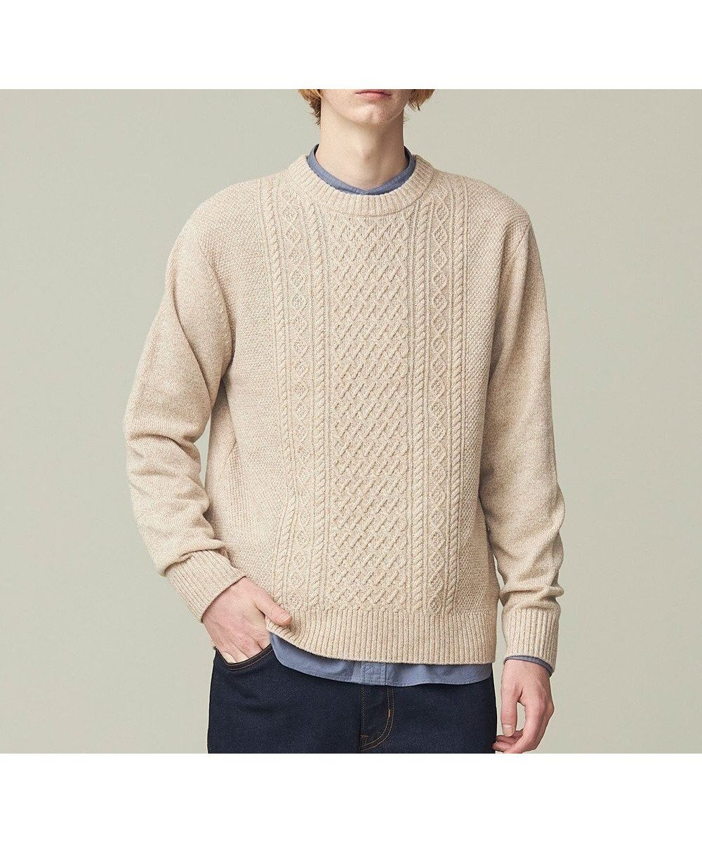 【ジェイ プレス/J.PRESS / MEN】の【Cash Lamb s Wool】ケーブルクルーネック ニット インテリア・キッズ・メンズ・レディースファッション・服の通販 founy(ファニー) 　ファッション　Fashion　メンズファッション　MEN　トップス・カットソー　Tops/Tshirt/Men　ニット　Knit Tops　インナー　Inner　カシミヤ　Cashmere　セーター　Sweater　バランス　Balance　メランジ　Melange　モチーフ　Motif　A/W・秋冬　Aw・Autumn/Winter・Fw・Fall-Winter　おすすめ　Recommend　ベージュ系|ID: prp329100002863800 ipo3291000000027417553