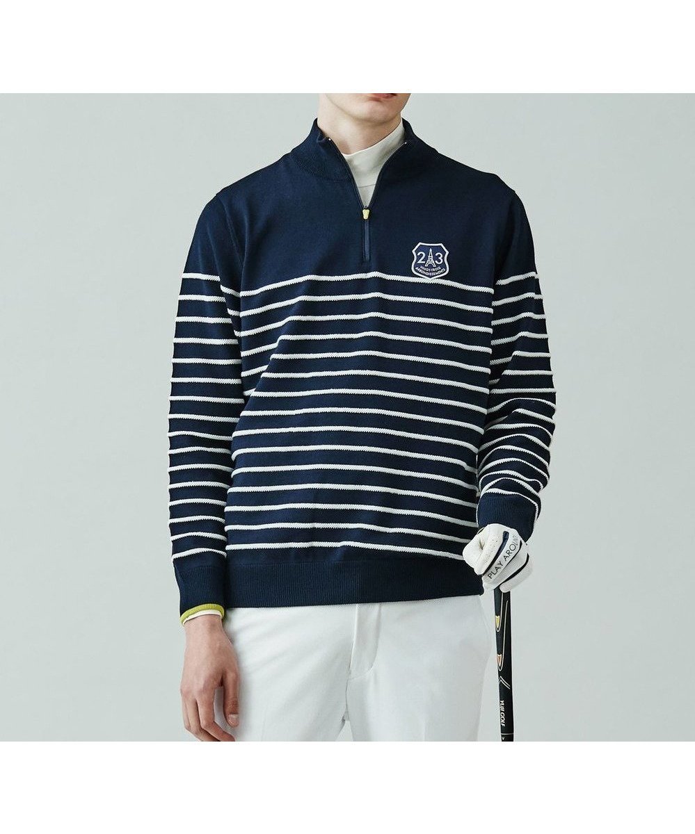 【23区 ゴルフ/23区GOLF / MEN】の【MEN】【手洗い可】コットンブレンド ハーフジップ ニット インテリア・キッズ・メンズ・レディースファッション・服の通販 founy(ファニー) 　ファッション　Fashion　メンズファッション　MEN　トップス・カットソー　Tops/Tshirt/Men　ニット　Knit Tops　イエロー　Yellow　インナー　Inner　ウォッシャブル　Washable　セーター　Sweater　タートル　Turtle　トレンド　Trend　ベーシック　Basic　ボーダー　Border　A/W・秋冬　Aw・Autumn/Winter・Fw・Fall-Winter　ゴルフ　Golf　ネイビー系|ID: prp329100002872790 ipo3291000000029078215