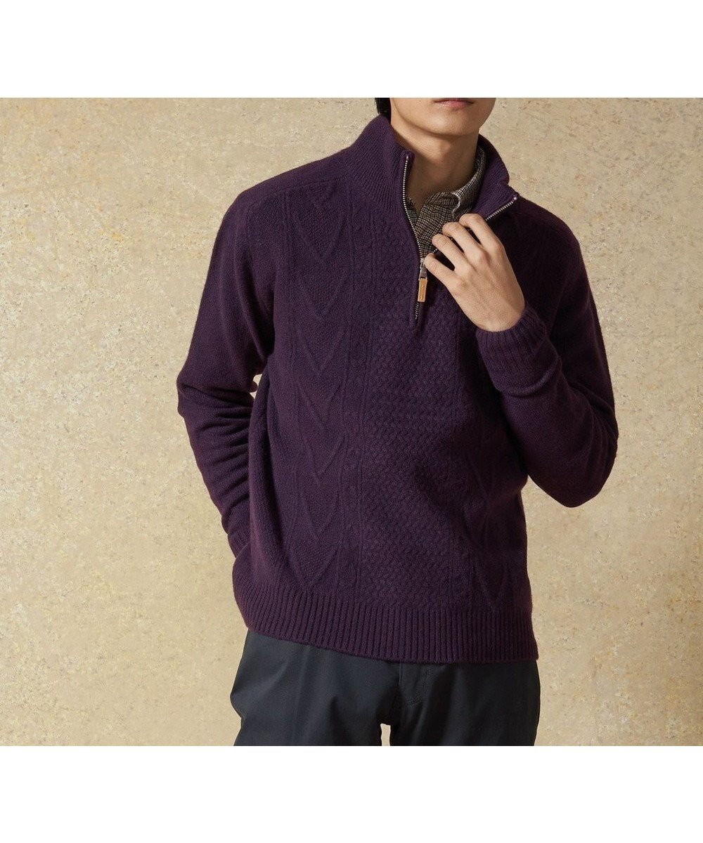 【ジェイ プレス/J.PRESS / MEN】の【Cash Lamb s Wool】ケーブルハーフジップ ニット インテリア・キッズ・メンズ・レディースファッション・服の通販 founy(ファニー) 　ファッション　Fashion　メンズファッション　MEN　トップス・カットソー　Tops/Tshirt/Men　ニット　Knit Tops　カシミヤ　Cashmere　セーター　Sweater　バランス　Balance　モチーフ　Motif　A/W・秋冬　Aw・Autumn/Winter・Fw・Fall-Winter　再入荷　Restock/Back In Stock/Re Arrival　パープル系|ID: prp329100002886177 ipo3291000000029437451