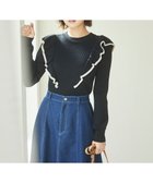 【フェルゥ/Feroux】の【WEB限定カラーあり】ショルダーフリルバイカラー ニット ブラック系1|ID: prp329100003012007 ipo3291000000029436479