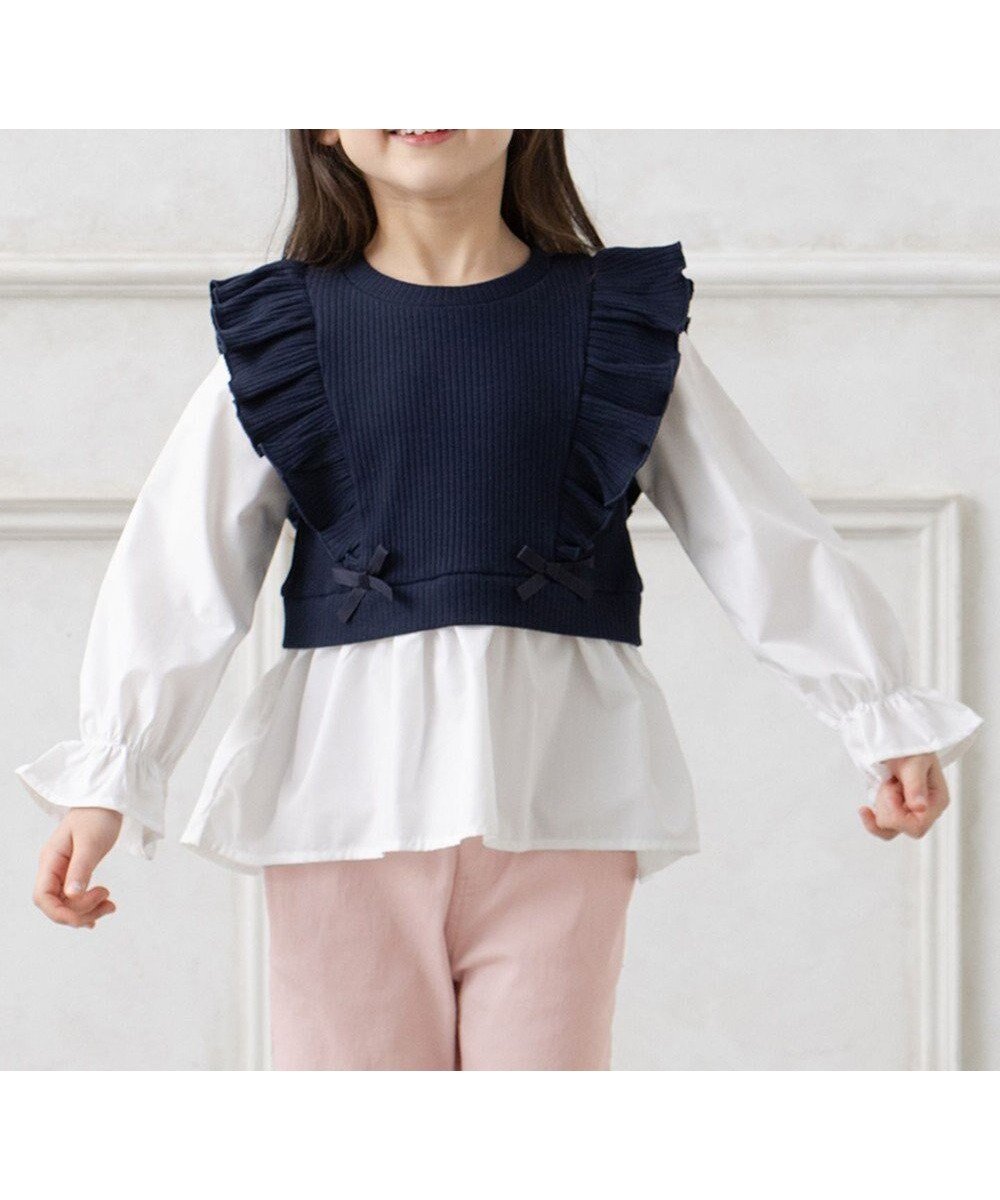 【エニファム/any FAM / KIDS】のレイヤード ブラウス インテリア・キッズ・メンズ・レディースファッション・服の通販 founy(ファニー) 　ファッション　Fashion　キッズファッション　KIDS　トップス・カットソー　Tops/Tees/Kids　S/S・春夏　Ss・Spring/Summer　おすすめ　Recommend　ドッキング　Docking　フリル　Frills　ポケット　Pocket　夏　Summer　春　Spring　ネイビー|ID: prp329100003039791 ipo3291000000029391012