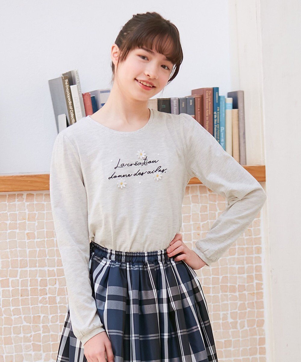 【エニファム/any FAM / KIDS】のロゴ入り 長袖 Tシャツ インテリア・キッズ・メンズ・レディースファッション・服の通販 founy(ファニー) 　ファッション　Fashion　キッズファッション　KIDS　トップス・カットソー　Tops/Tees/Kids　S/S・春夏　Ss・Spring/Summer　おすすめ　Recommend　カットソー　Cut And Sew　シンプル　Simple　チェック　Check　パール　Pearl　ポケット　Pocket　夏　Summer　春　Spring　長袖　Long Sleeve　杢グレー|ID: prp329100003142539 ipo3291000000029390587