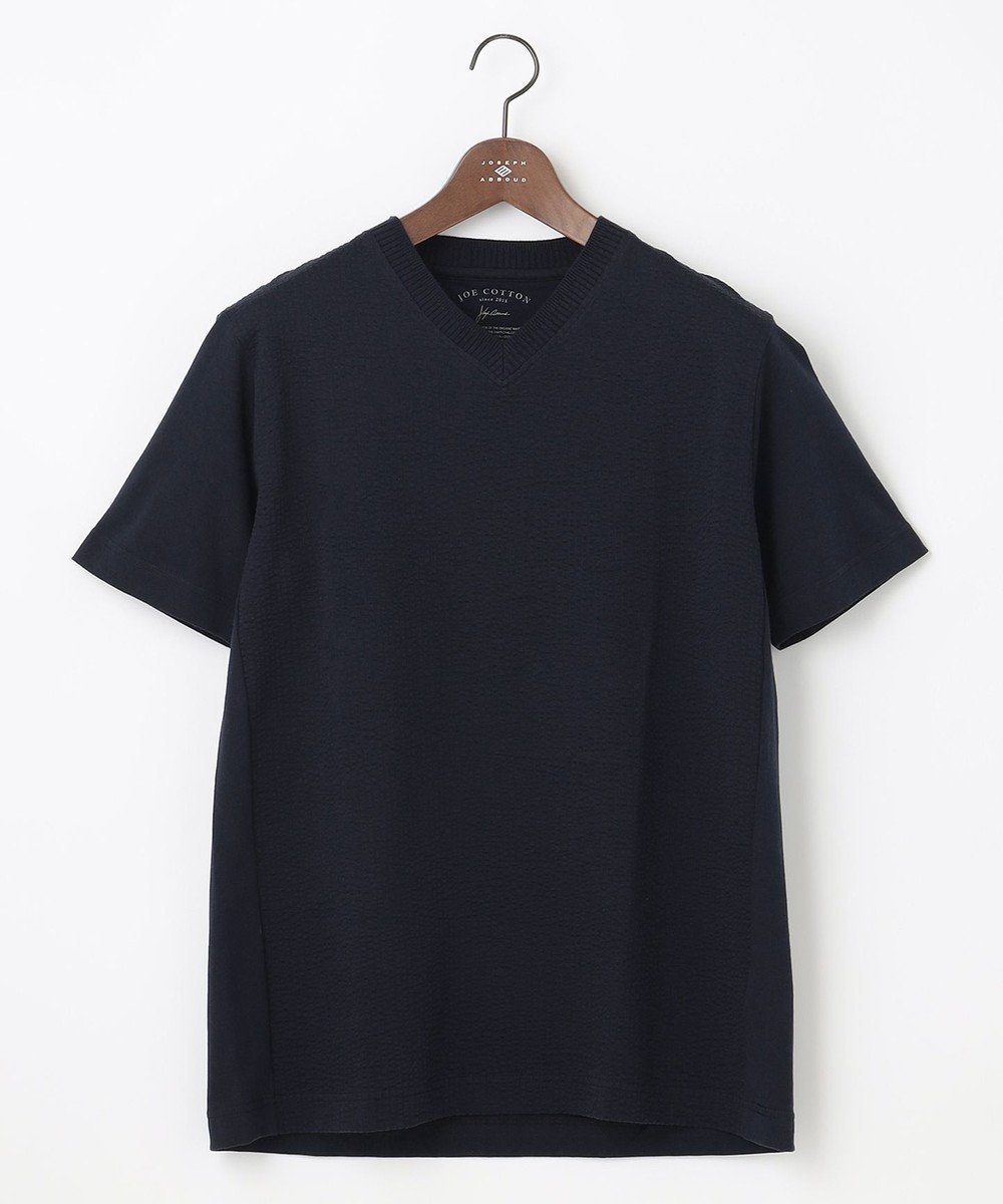 【ジョセフ アブード/JOSEPH ABBOUD / MEN】の【オーガニックコットン使用】JOE COTTONサッカーVネック Tシャツ インテリア・キッズ・メンズ・レディースファッション・服の通販 founy(ファニー) 　ファッション　Fashion　メンズファッション　MEN　トップス・カットソー　Tops/Tshirt/Men　シャツ　Shirts　春　Spring　カットソー　Cut And Sew　コンビ　Combination　サッカー　Soccer　ジャケット　Jacket　別注　Special Order　S/S・春夏　Ss・Spring/Summer　夏　Summer　エレガント 上品　Elegant　ネイビー系|ID: prp329100003183691 ipo3291000000029096171