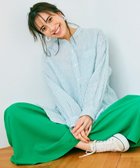 【23区/NIJYUSANKU】の【WEB限定カラーあり/洗える】LIBECO バンドカラー ビッグシルエット シャツ 【WEB限定】ピーコックグリーンストライプ|ID: prp329100003271668 ipo3291000000028399567