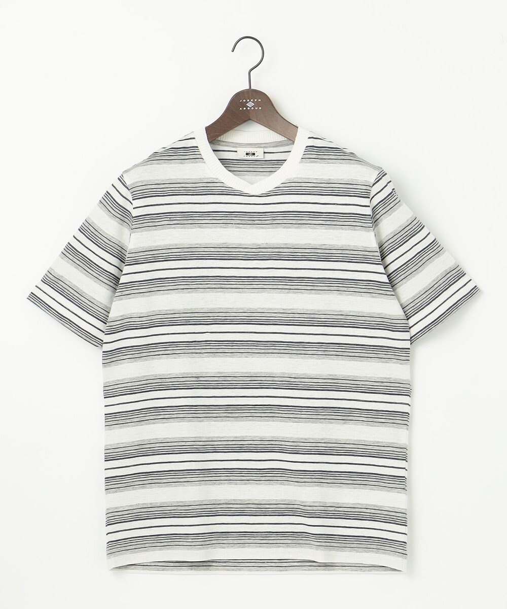 【ジョセフ アブード/JOSEPH ABBOUD / MEN】の【吸水速乾】リネンマルチボーダー Tシャツ インテリア・キッズ・メンズ・レディースファッション・服の通販 founy(ファニー) 　ファッション　Fashion　メンズファッション　MEN　トップス・カットソー　Tops/Tshirt/Men　シャツ　Shirts　春　Spring　カットソー　Cut And Sew　吸水　Water Absorption　フランス　France　ボーダー　Border　メランジ　Melange　ランダム　Random　リネン　Linen　S/S・春夏　Ss・Spring/Summer　夏　Summer　ホワイト系2|ID: prp329100003297151 ipo3291000000029088779